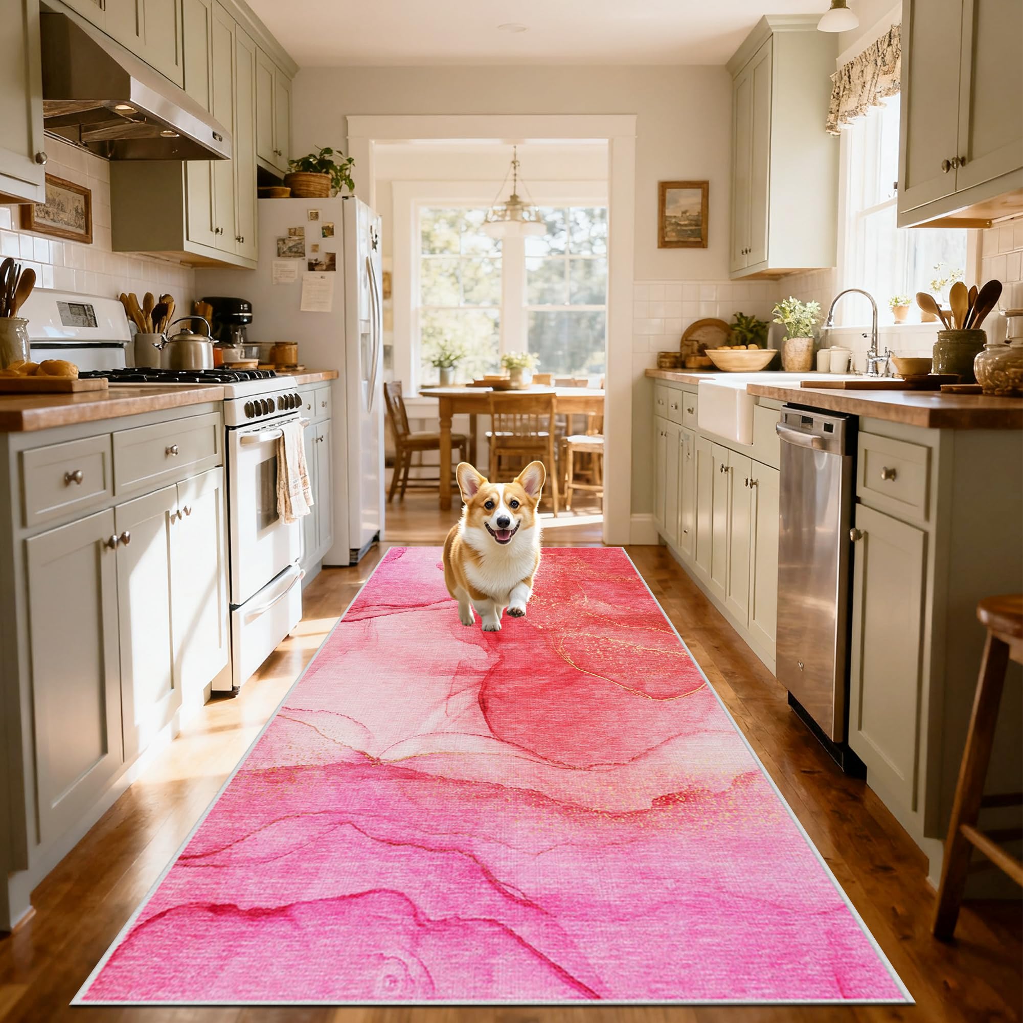 Alfombra de cama lavable y pasillera larga de 70x250 cm ideal para un salón rosa