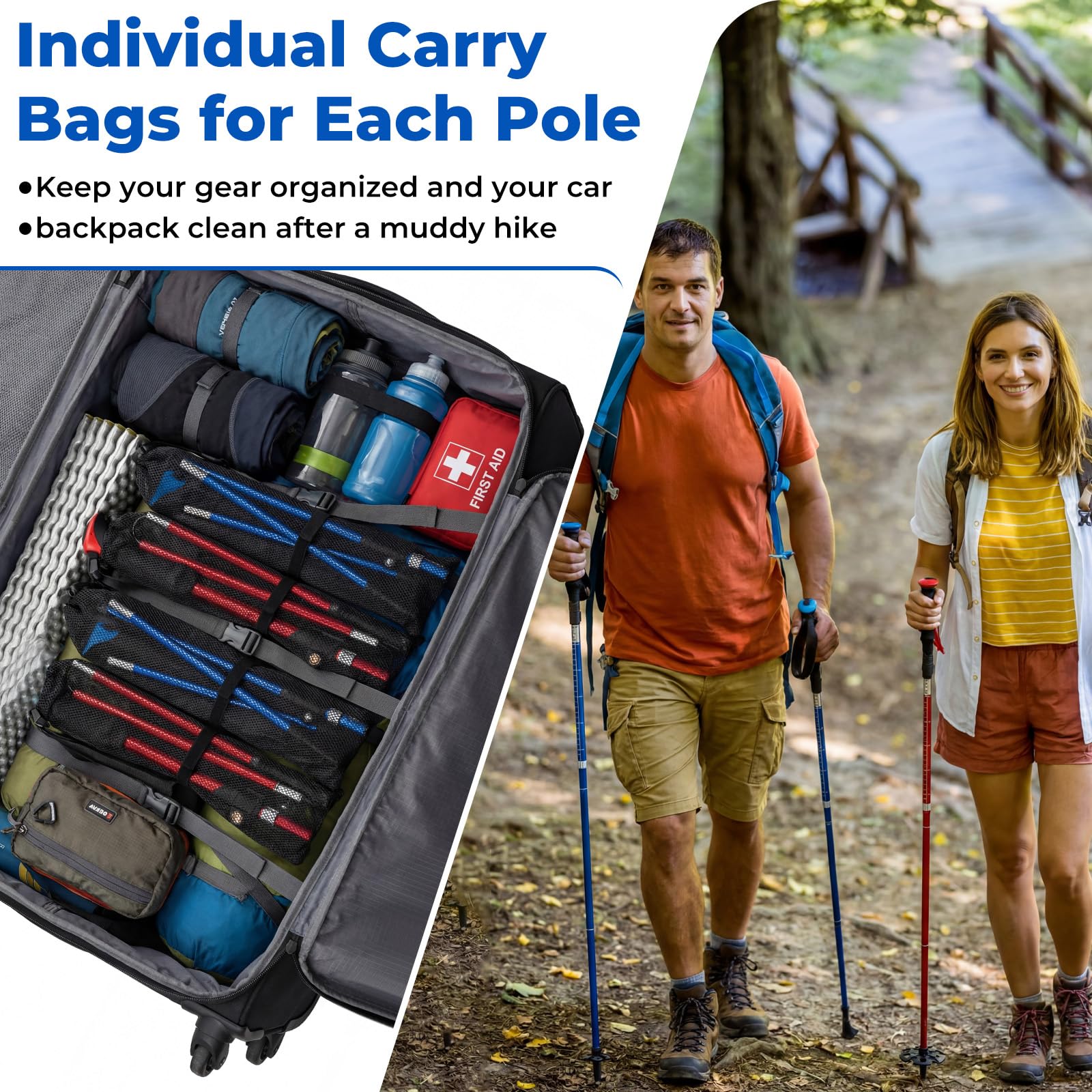 Juego de 4 bastones de senderismo plegables de aluminio, bastones de senderismo plegables ajustables, bastones de senderismo ligeros de viaje con bolsa de almacenamiento para adultos
