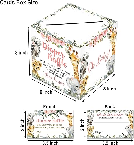 Miniatura 2 de Boletos para sorteo de pañales para baby shower, caja de tarjetas de baby shower con temática de animales de la selva y tarjetas de consejos,