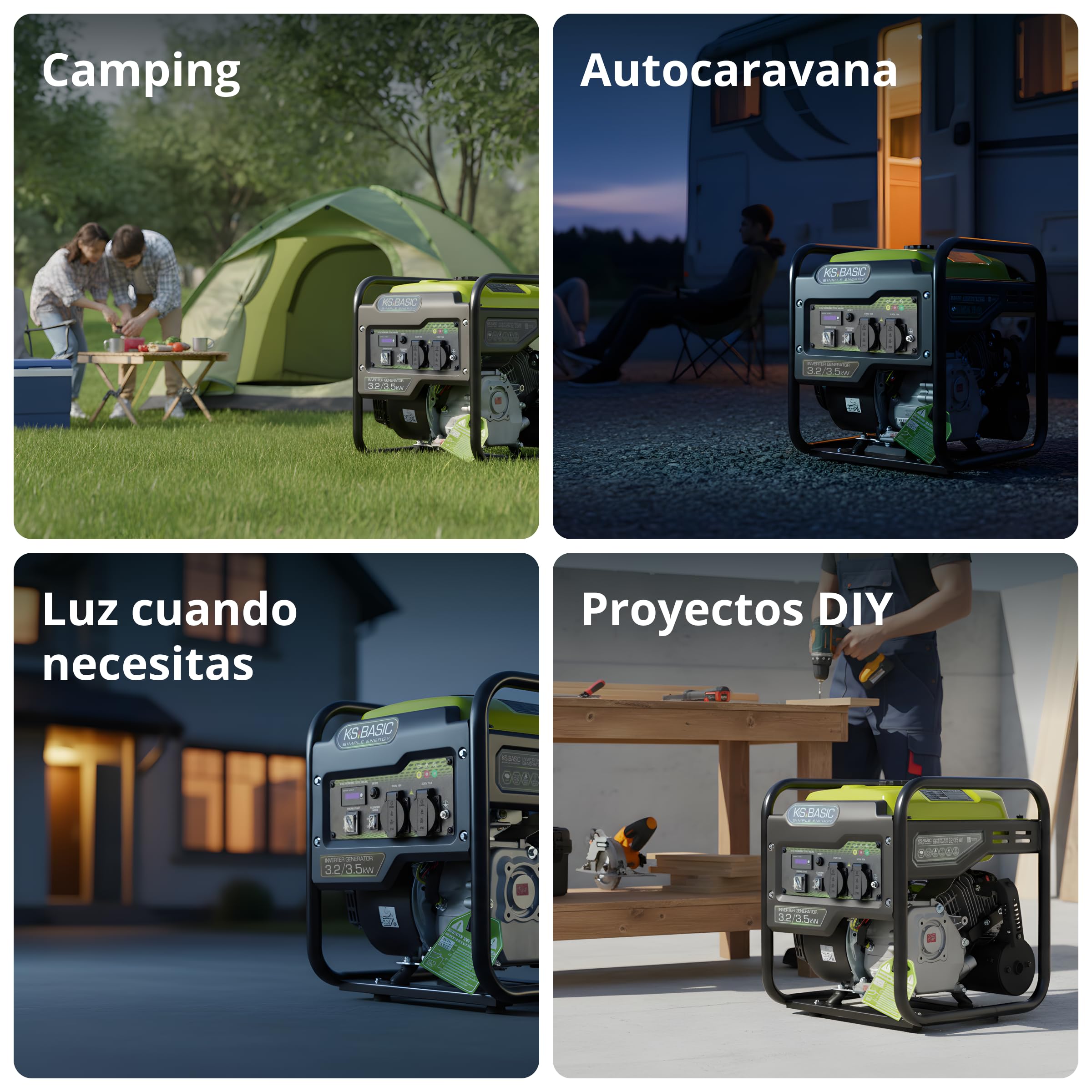 Könner & Söhnen KSB 35i - Generador de corriente de gasolina de 4 tiempos, 7 CV con regulador automático de voltaje, protección contra falta de aceite,3500 W, 2 x 16 A (230 V) Euro V