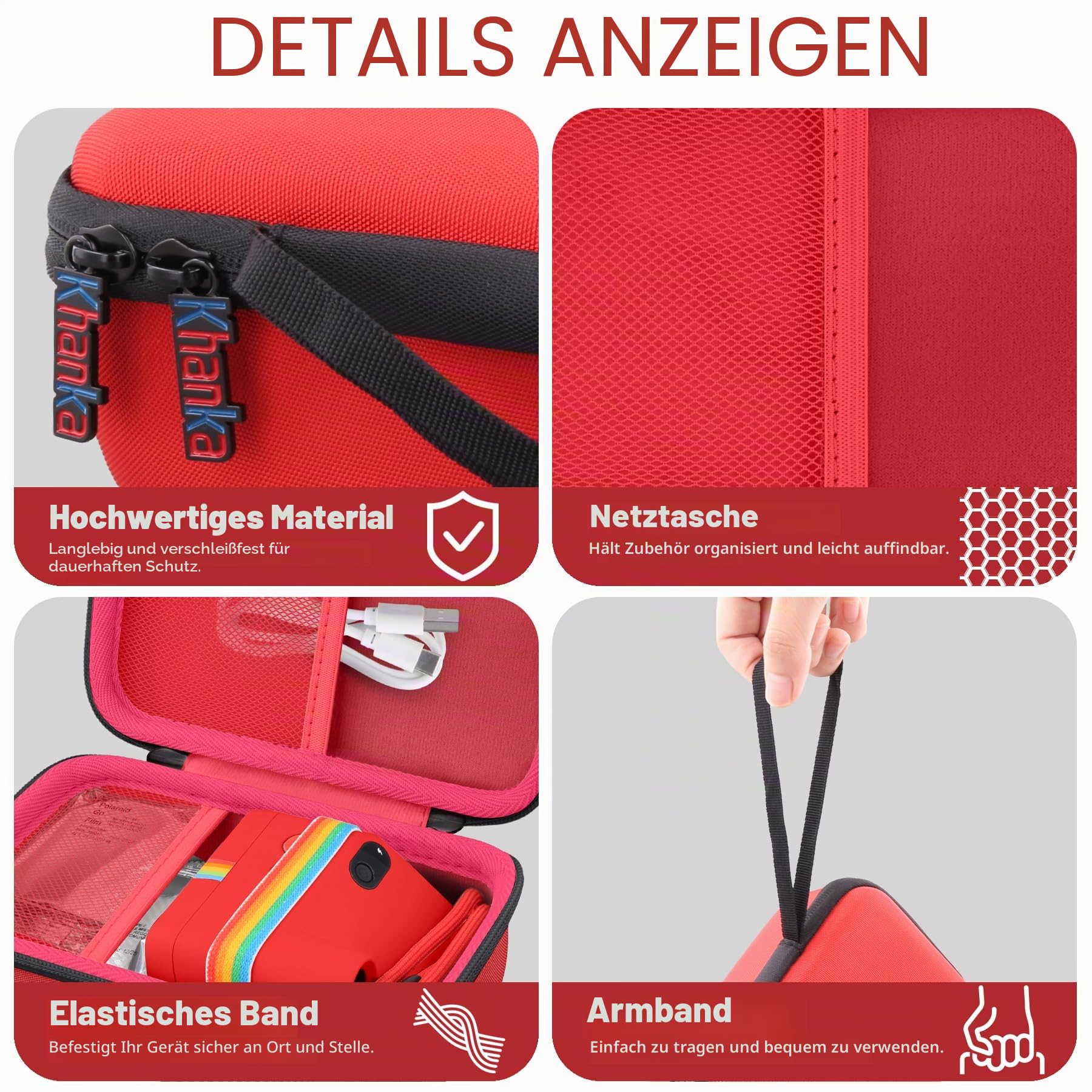 Khanka Custodia per Polaroid Go Gen 3/Gen 2/Go Mini - Nero + Rosso