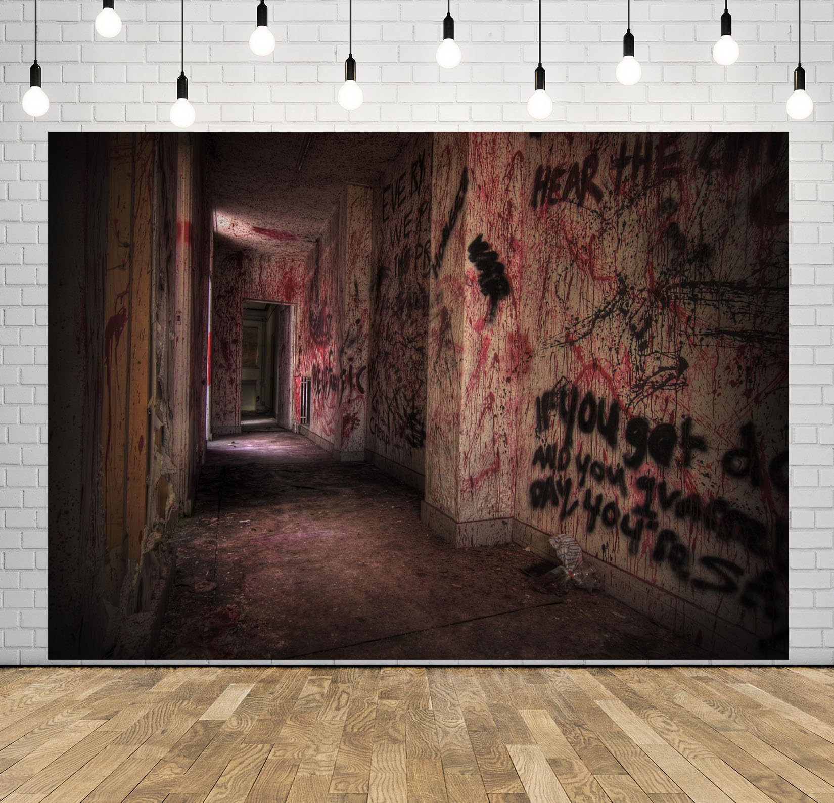 10x6.5FT (3x2m) Corridoio Horror Abbandonato Sfondo Fotografico | Corridoio Infestato Diroccato Fondale In Tessuto,Pareti Scrostate Segni Rossi,Per Eventi Infestati E Foto Horror,Photo Booth