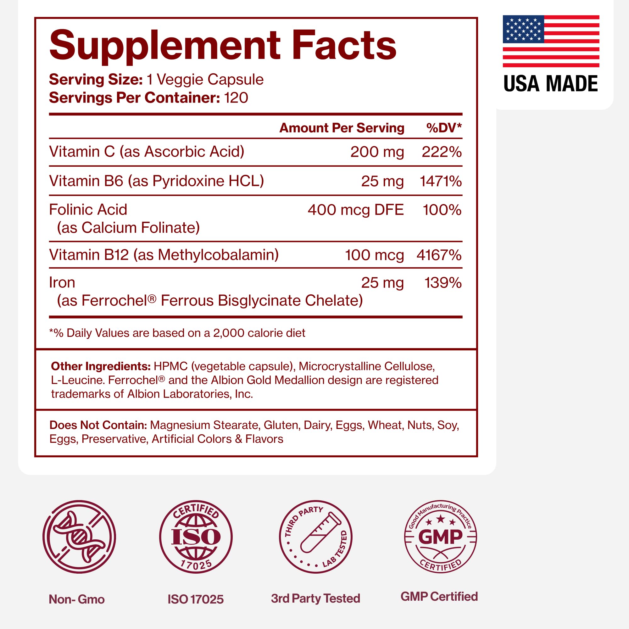 Iron Supplement for Women, Gentle Iron Bisglycinate 25mg, 120 Count — Amazon image 8