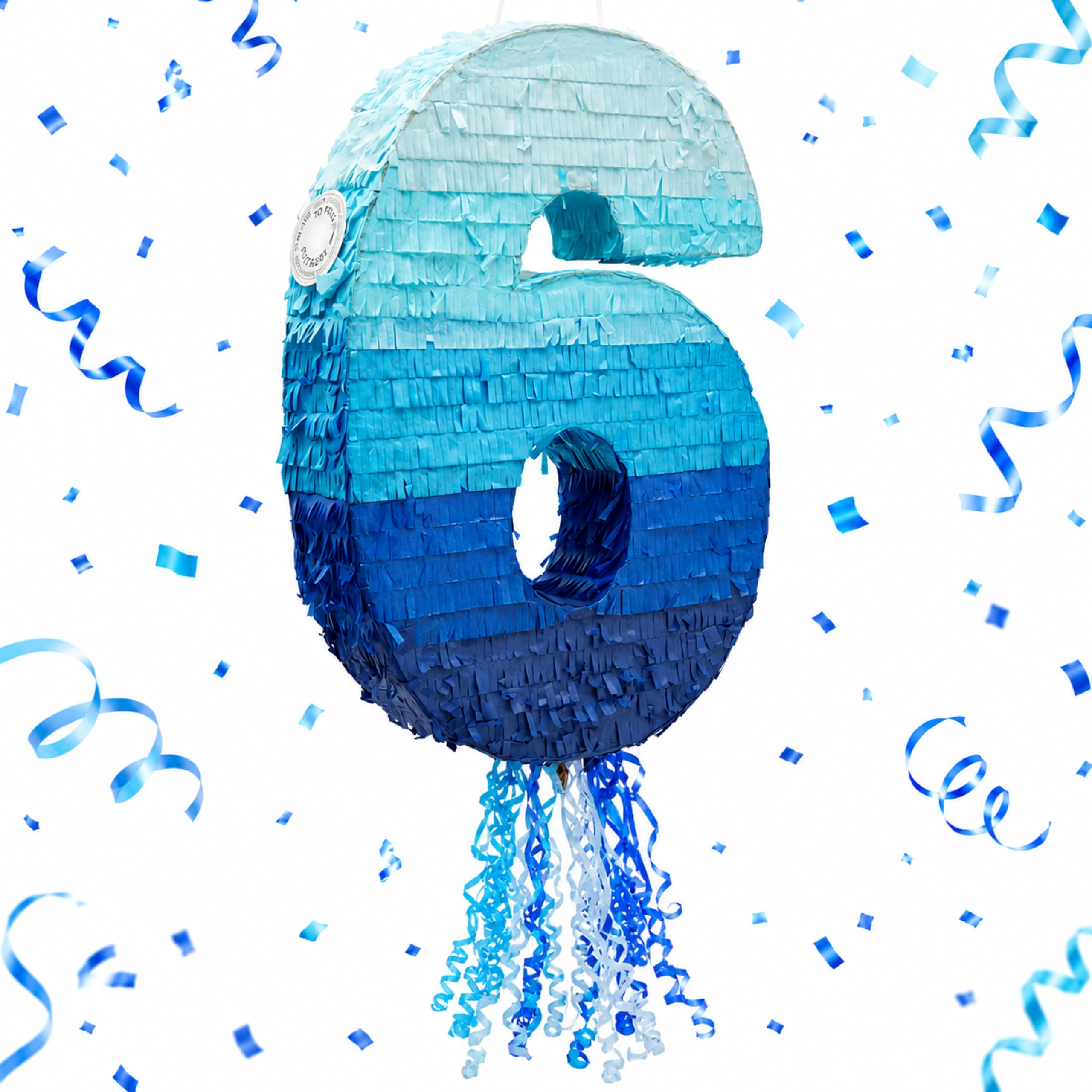 BLUE PANDA Piñata en forme de chiffre 6 pour décoration de fête d'anniversaire de 6 ans | Piñata bleu ombré avec cordon de tirage pour anniversaire de garçon, anniversaire de mariage, fête | 41,9 x