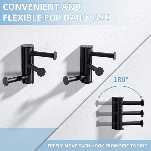 Miniatura 7 de Angle Simple Gancho giratorio para toallas, color negro mate, paquete de 2, gancho de acero inoxidable SUS 304 para bata de baño