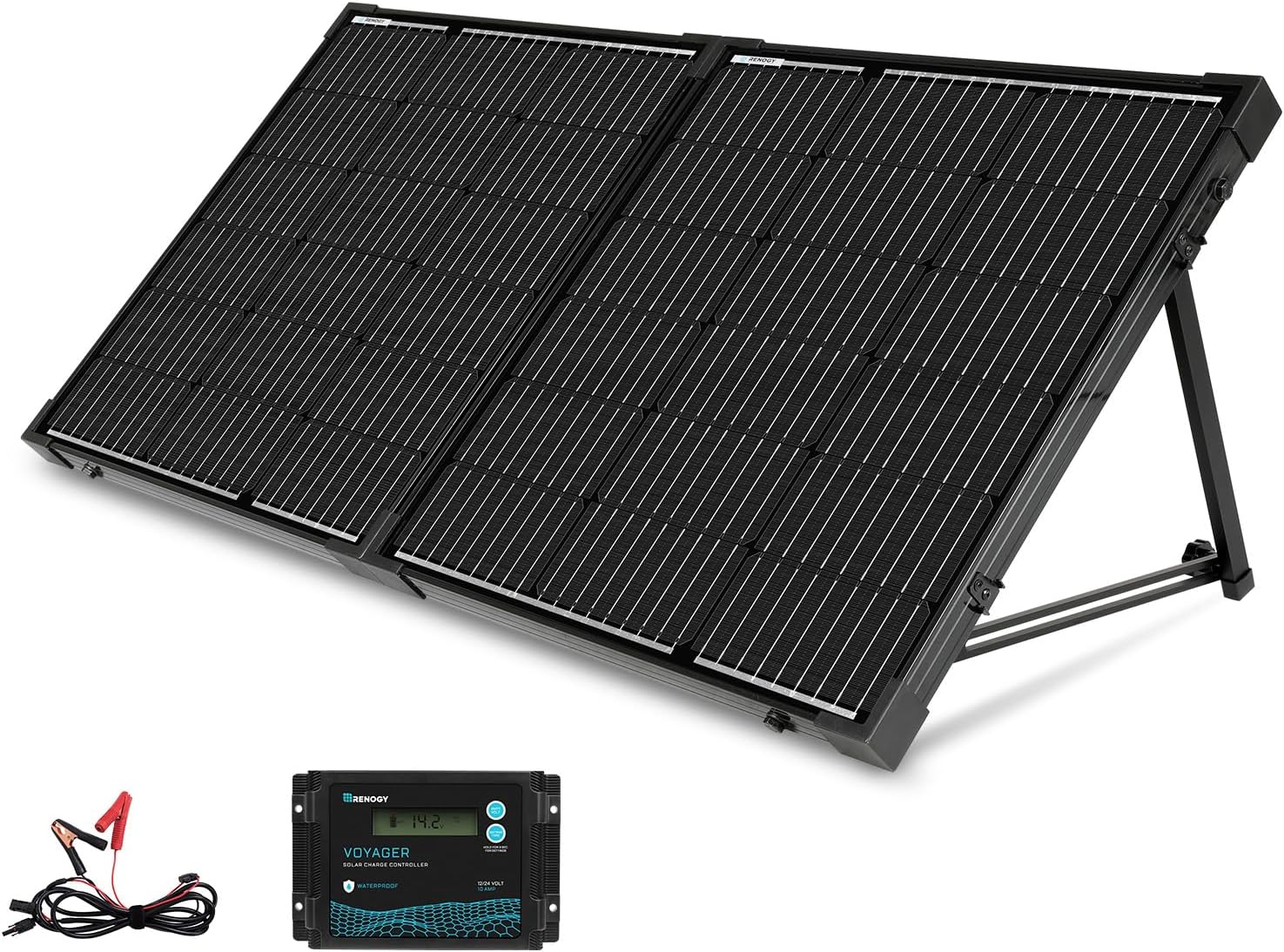 Renogy 100 Watt 12 Volt Monocrystalline Off Grid Portable Foldable 2Pcs 50W Solar Panel Suitcase Built-in Kickstand with Waterproof 20A Charger Controller