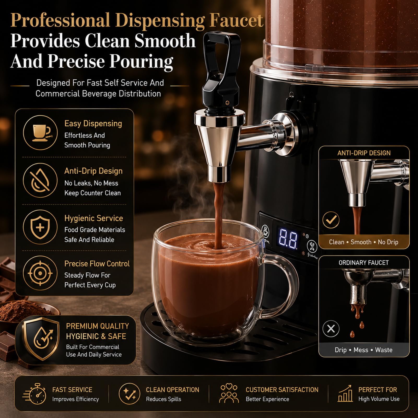 10L/2,6Gal Machine à Chocolat Chaud, 400W Machines à Faire Fondre Le Chocolat Chaud, Distributeur Commercial de Boissons Chaudes, Contrôle de Température 30-90℃ pour Cacao, Lait, Café