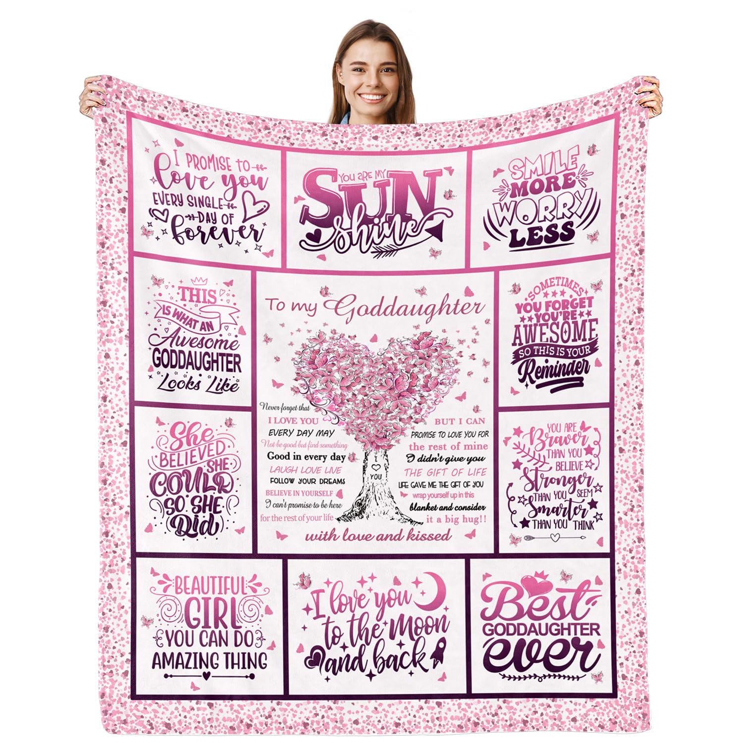 Lviliss Women's Pink Goddaughter Goddaughter Throw Blanket 60" X 50" - Gifts From Godmother For Birthday, Baptism, Graduation