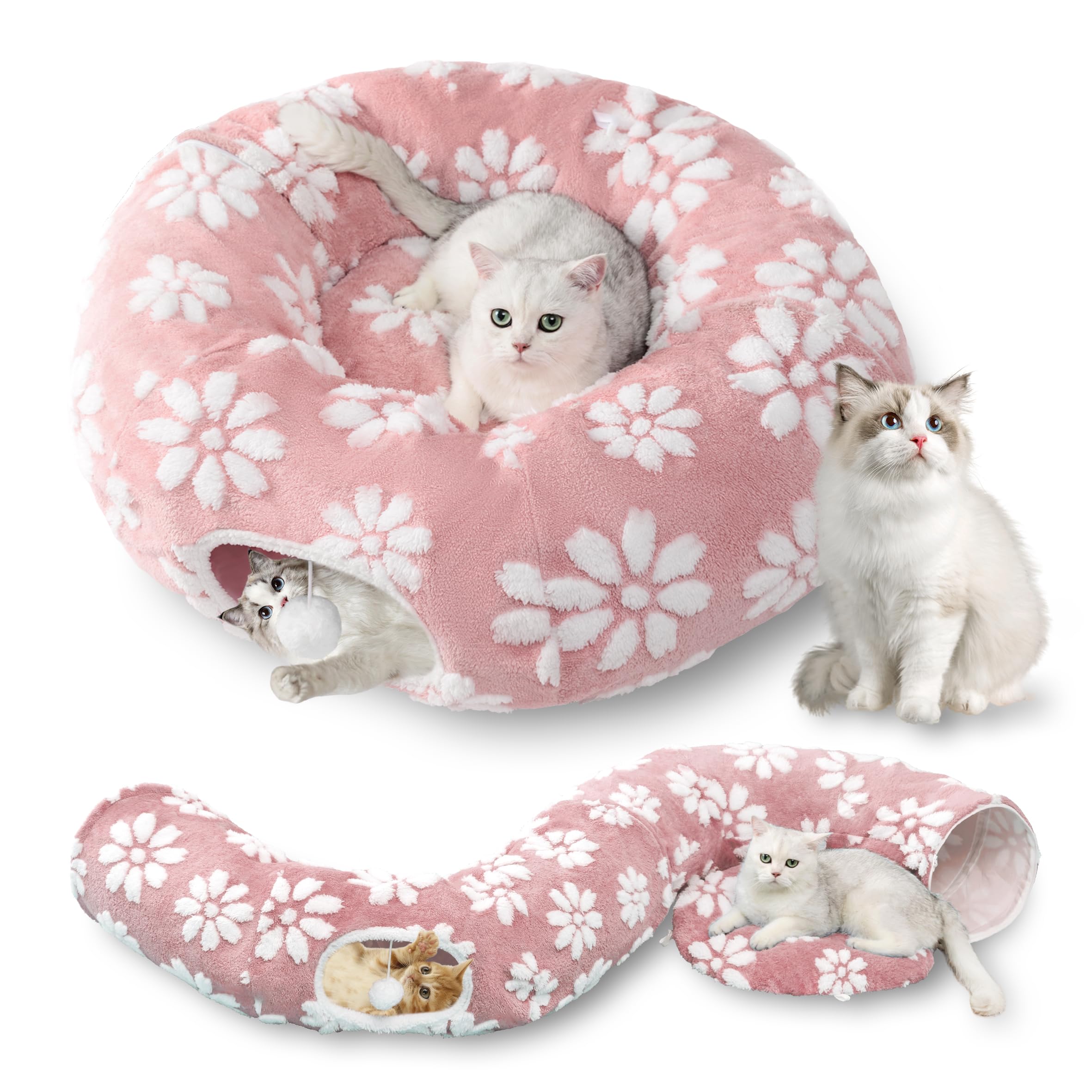 Yaning Cat Tunnel for Indoor Cats Cute Peekaboo Cat Cave with Dangling Balls