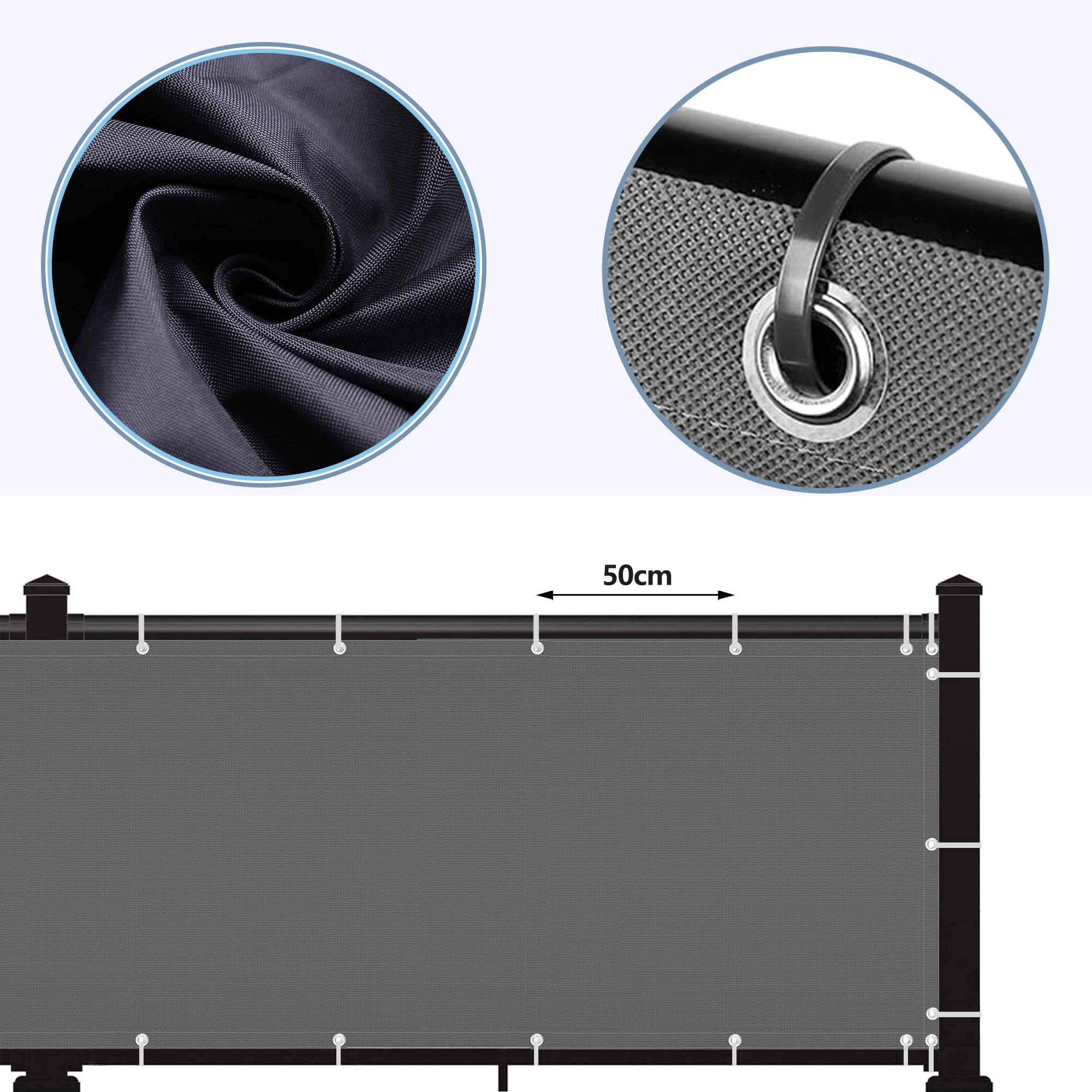 Telo Frangivento Balcone 100x400cm - Oxford Sabbia, 100% Privacy, Con Occhielli E Corde - Foto 11