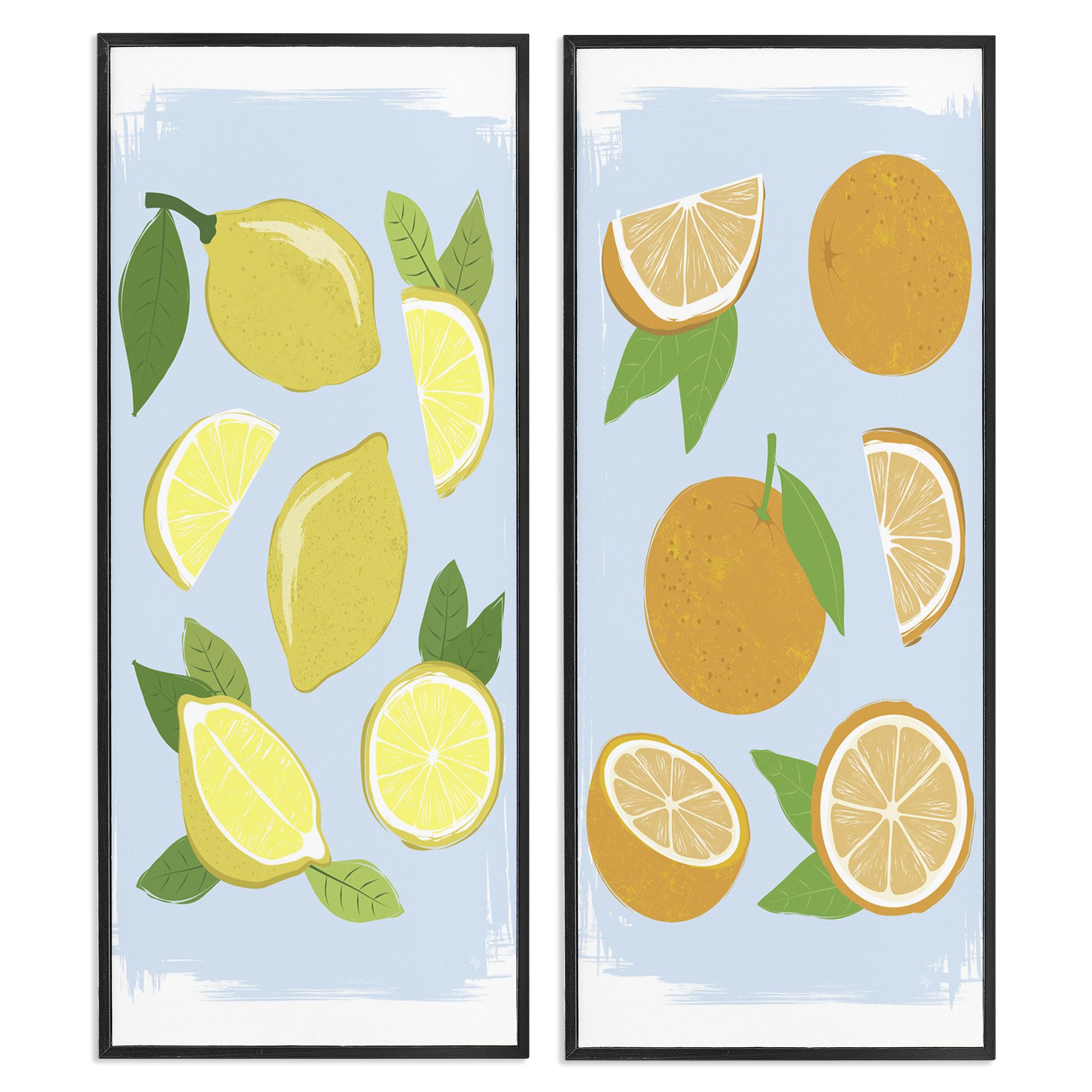 Stupell Industries Midnight Black (Textured) Pastel Summer Citrus Fruit, 13 X 30 Inch Framed Giclée Print Set