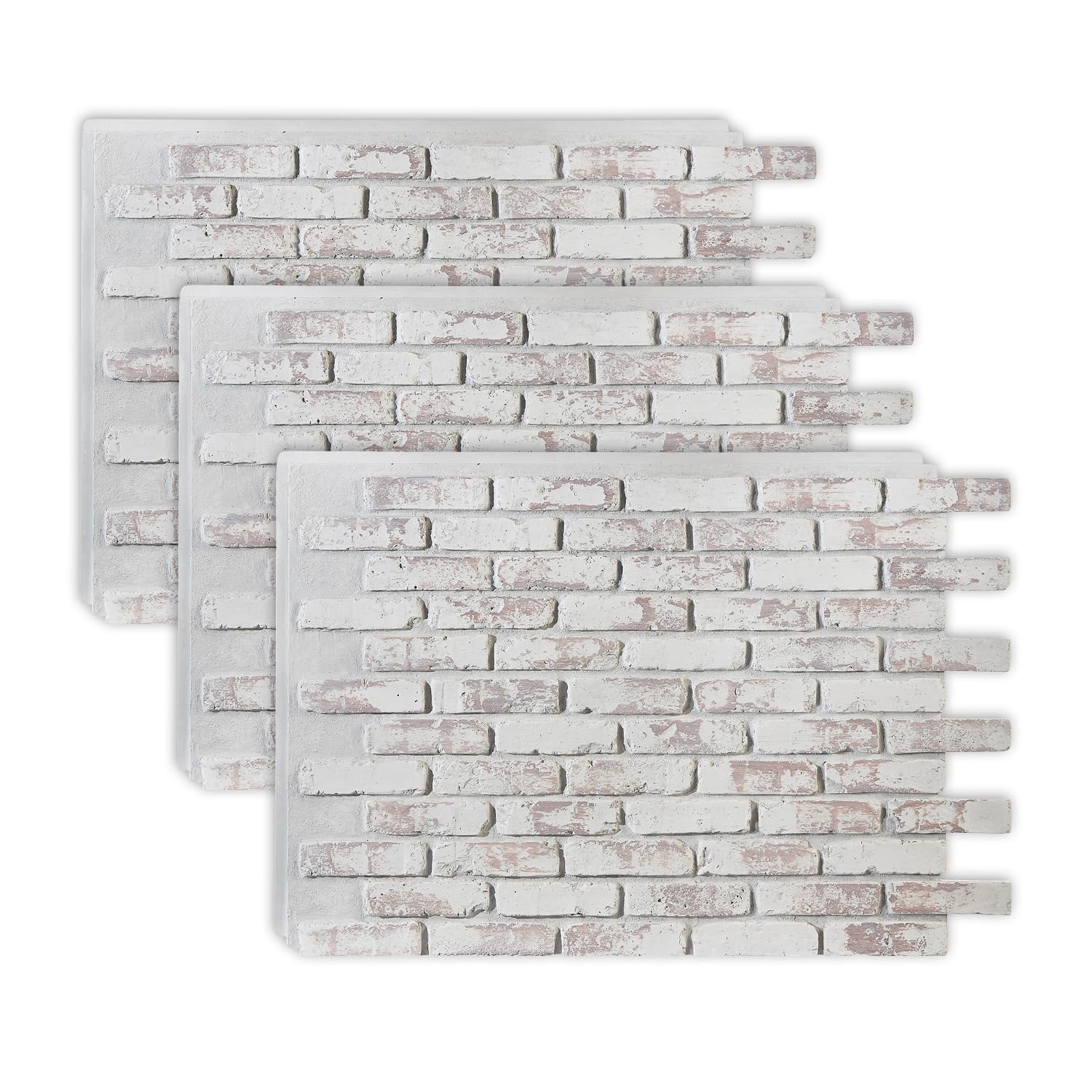High-Density Polyurethane Faux Brick Wall Textured Panels for Interior and Exterior Decor | Brick Paneling | Old Medford Brick |47" L x 32" H x 1" D| 3 Panels | Whitewash Brick