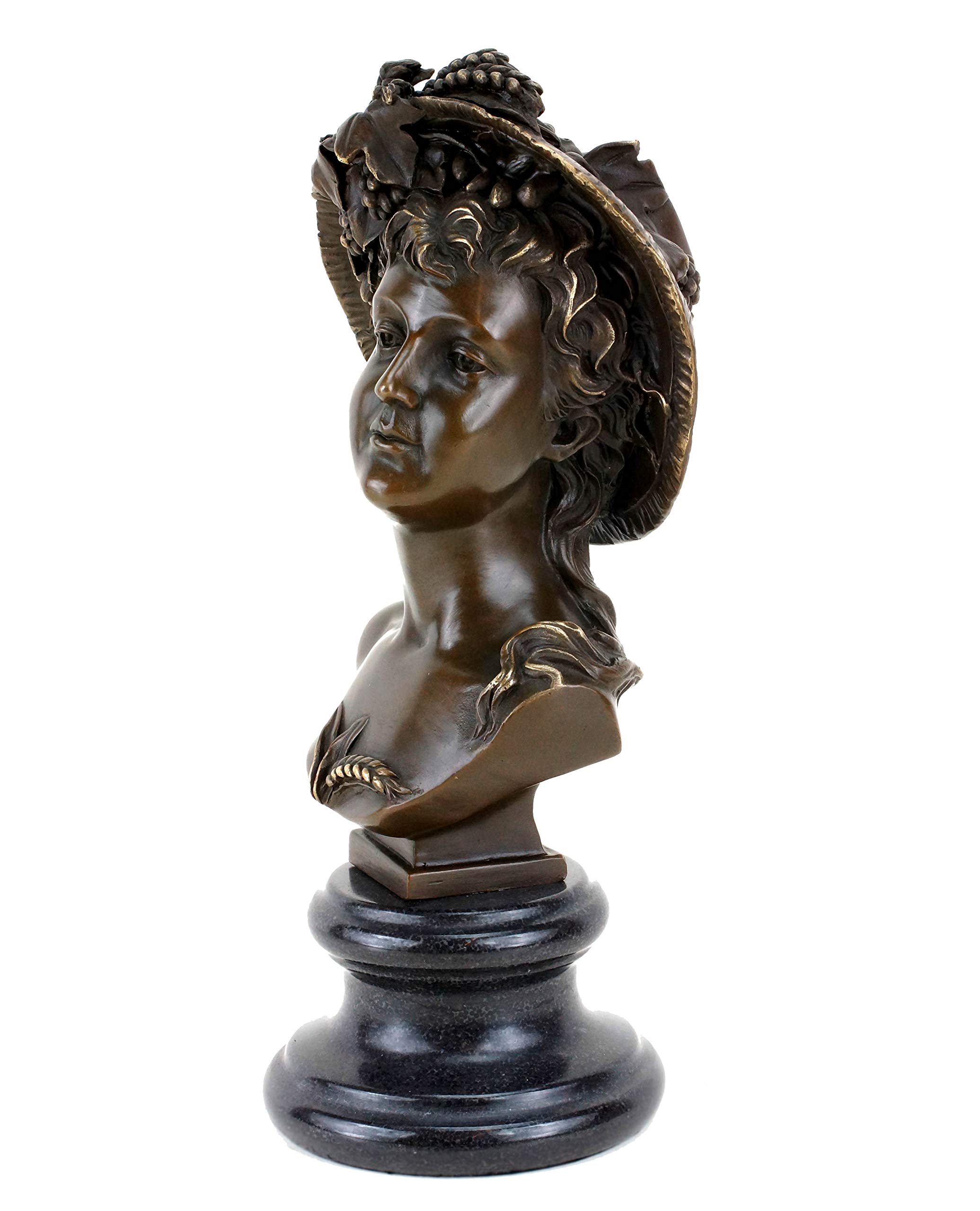 Kunst & Ambiente - Busto per ritratti in bronzo, statuetta da donna in stile liberty, autografata, altezza: 26 cm, base in marmo