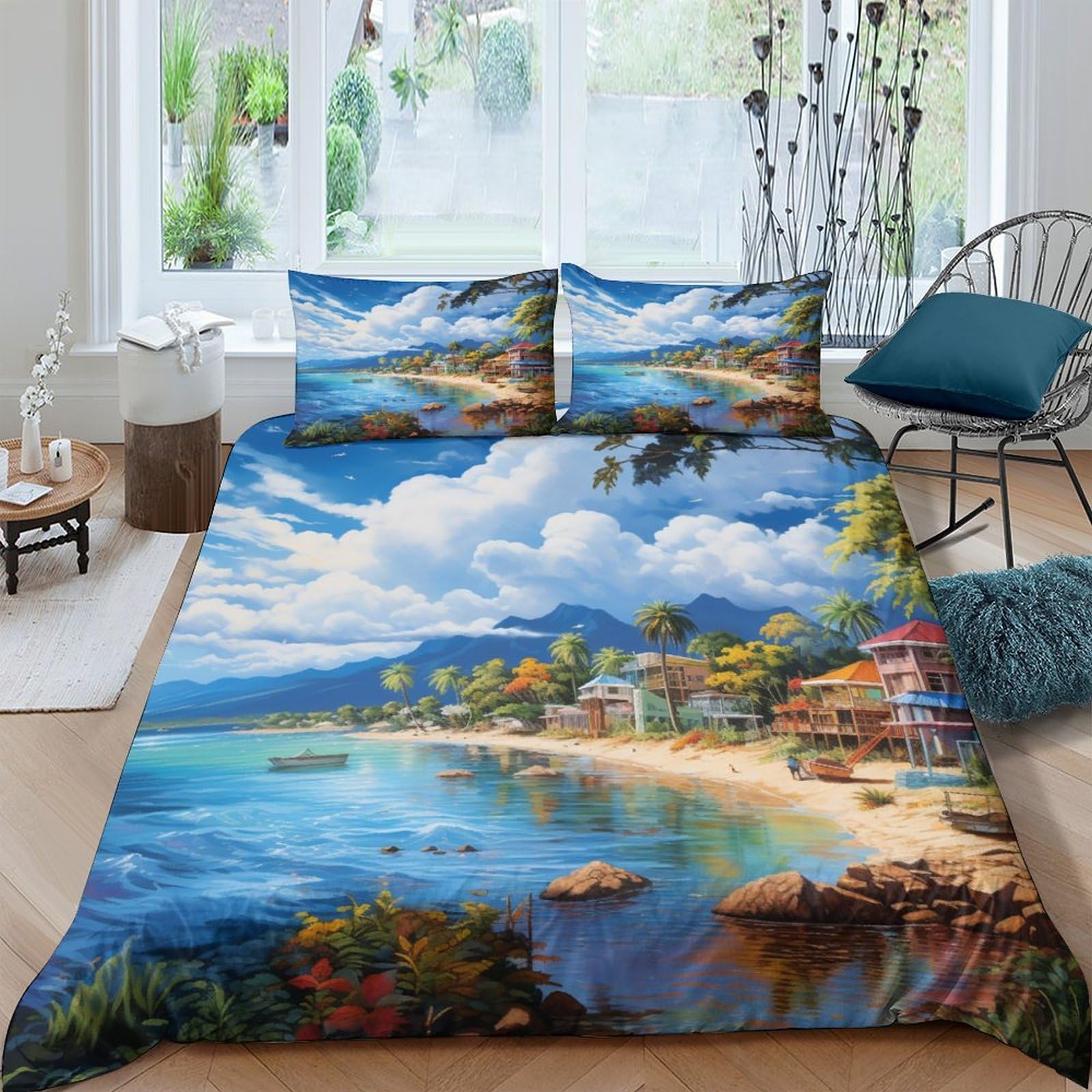 Housse de couette anti-glissement Holiday Bay parure de lit 3 pièces microfibre zippée 220x240