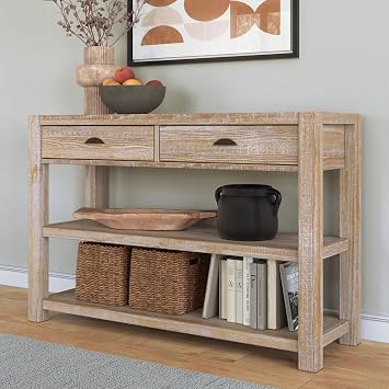 Grain Wood Furniture Montauk Console Table, Solid Wood with a Driftwood Finish