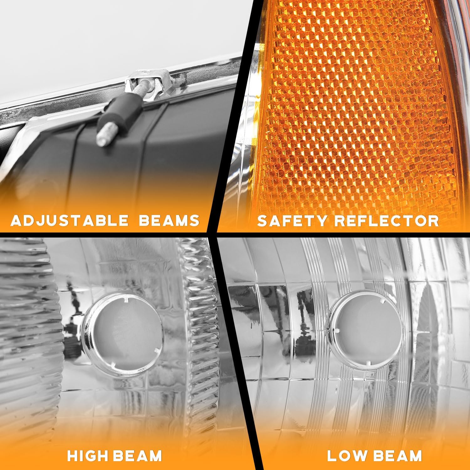 WEELMOTO Headlights Assembly for 1999-2002 Dodge Ram 1500 Pickup Sport, for 99-02 Ram 1500, Headlights + Corner Lamp Parking Light Turn Signal Marker Light For 99 00 01 02