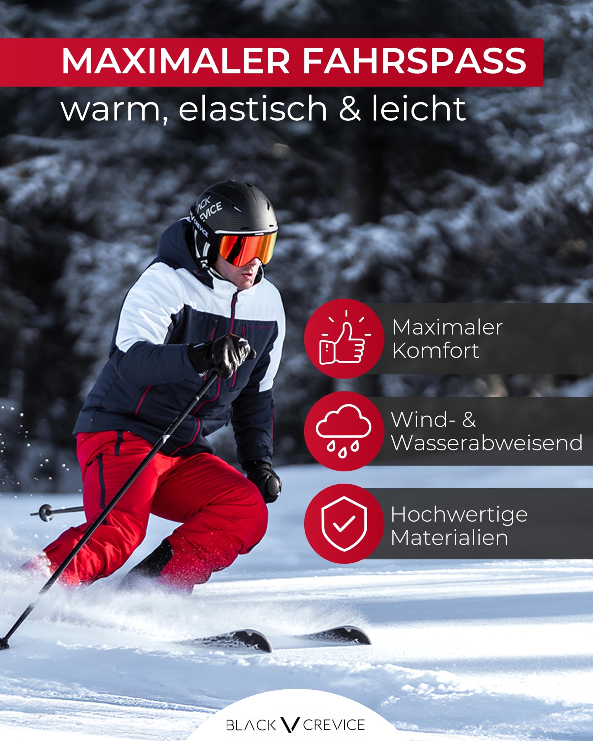 Black Crevice Herren Isolationshose Ski-Tourenhose atmungsaktiv wasserdicht 100% Polyester elastischer Hosenbund