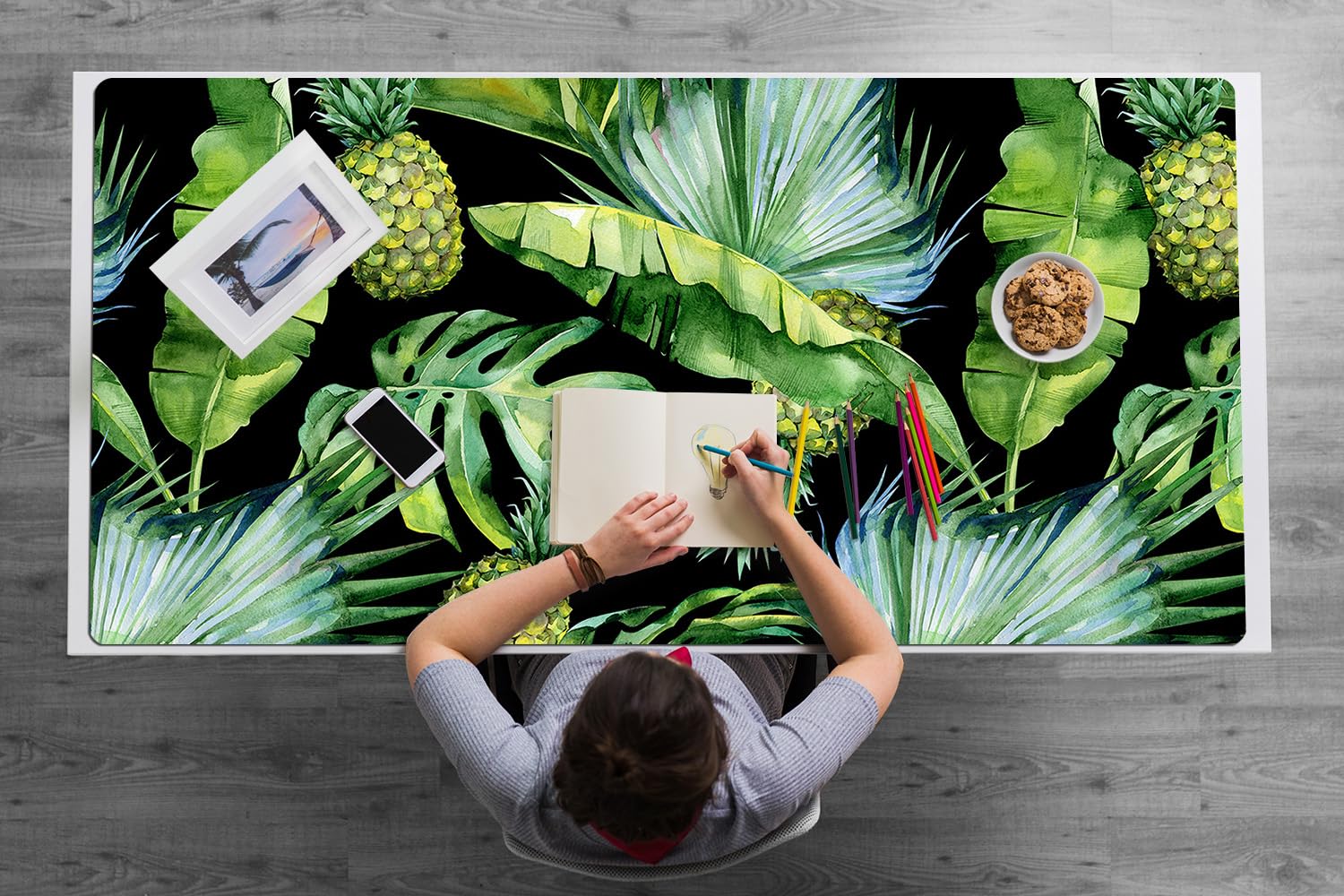 Sottomano da Scrivania 120x60 cm in Vinile PVC Protezione e Decorazione Facile da Pulire Superficie Protettiva per Ufficio e Casa Antiscivolo Impermeabile - Ananas