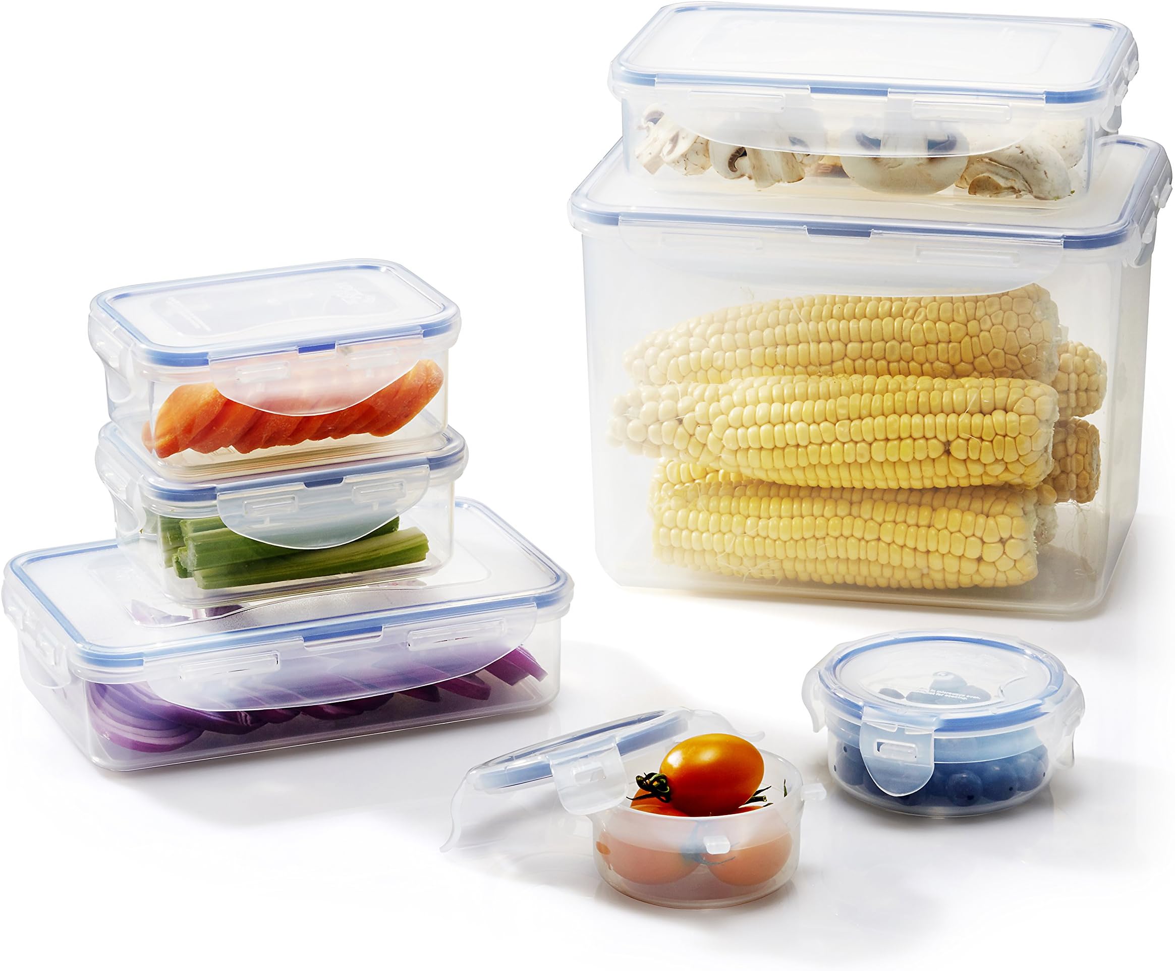 LOCK & LOCK Easy Essentials Food Storage lids/Airtight Plastic, containers, BPA Free, 14-Piece, Clear