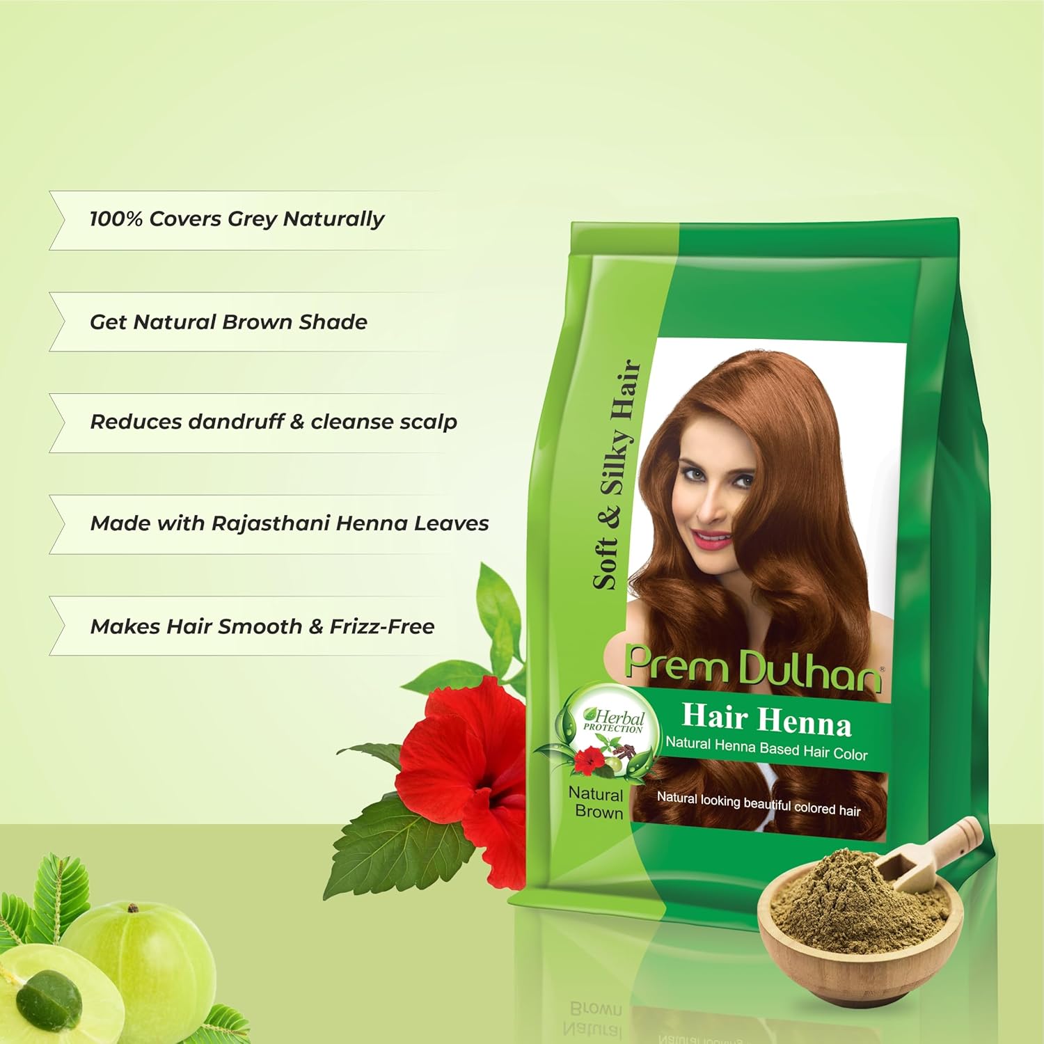 Prem Dulhan Hair Henna 125 g/4.40 Ounce for Vibrant & Long-Lasting Results, Natural Brown Shade, Ammonia-Free & PPD-Free Coloring, Sachets (Natural Brown, 4.4 Ounce (Pack of 5))