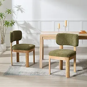 Wahson Green Upholstered Dining Chairs Set of 2, Mid Century Modern Fabric Dining Room Chairs with Hardwood Legs and Padded Back, Farmhouse Kitchen Chair Cozy Accent Chair