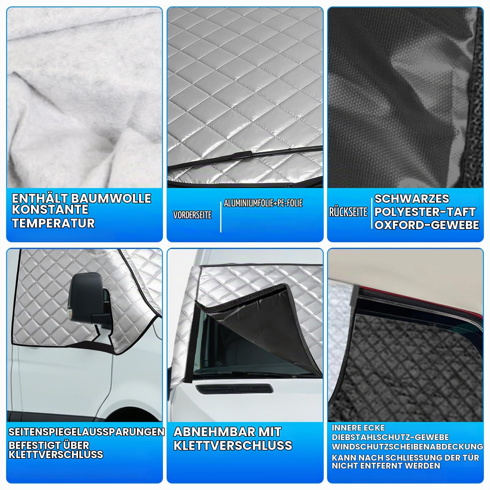 Thermo-Fenstermatte für den Außenbereich, passend für Peugeot Boxer, Citroen Jumper, FIAT Ducato X250/290, verdickte, abnehmbare Auto-Windschutzscheibenabdeckung, Sonnenschutz, Frostschutz, EIS-Hagel