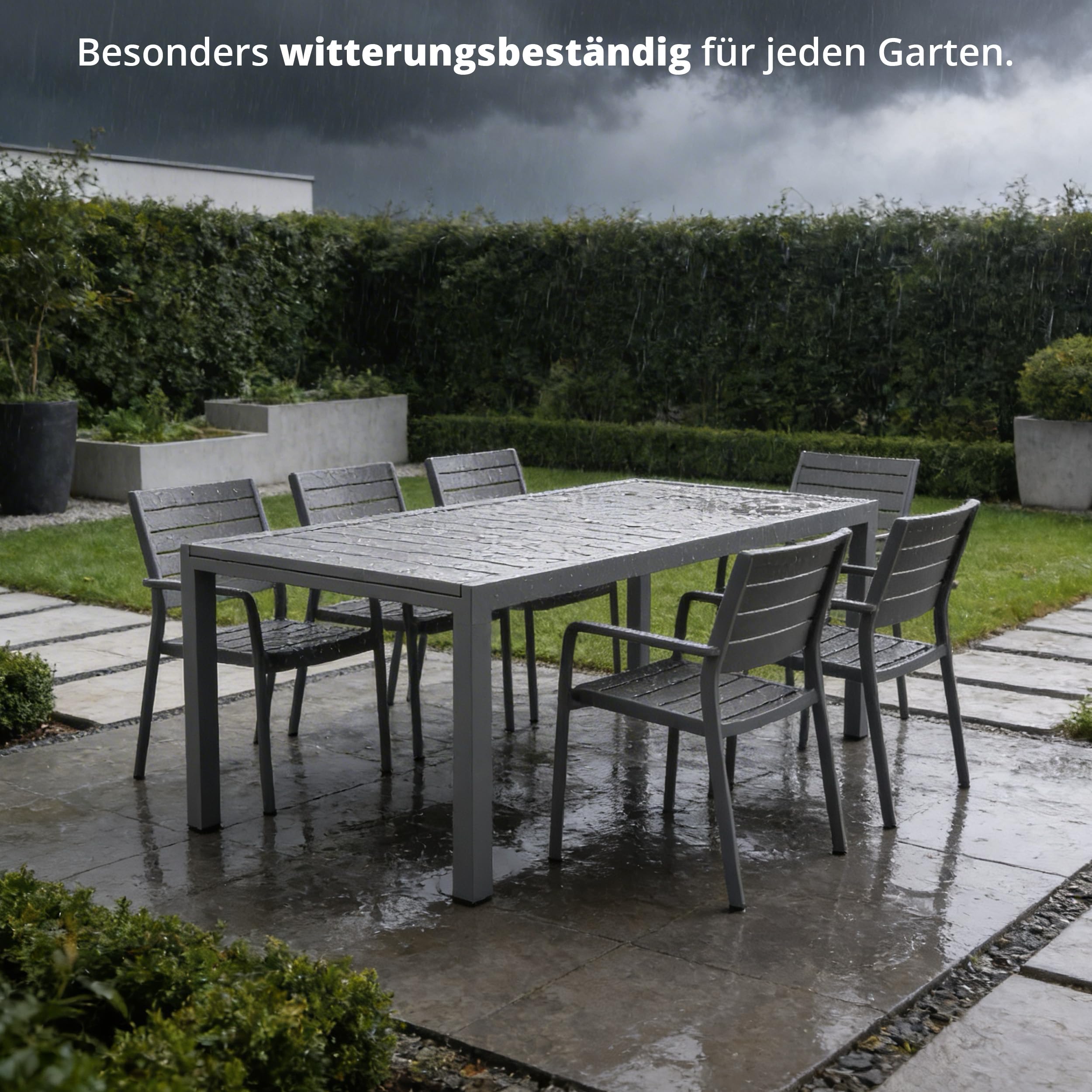 KHG Gartentisch ausziehbar Grau, Ausziehtisch aus Eisen-Gestell und Aluminium Tischplatte für 10 Personen, wetterfest UV-beständig, 100x75x203-320 cm