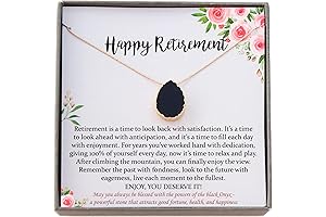 Retirement Gifts for Women: 14K Gold Filled Black Onyx Necklace with Meaningful Message