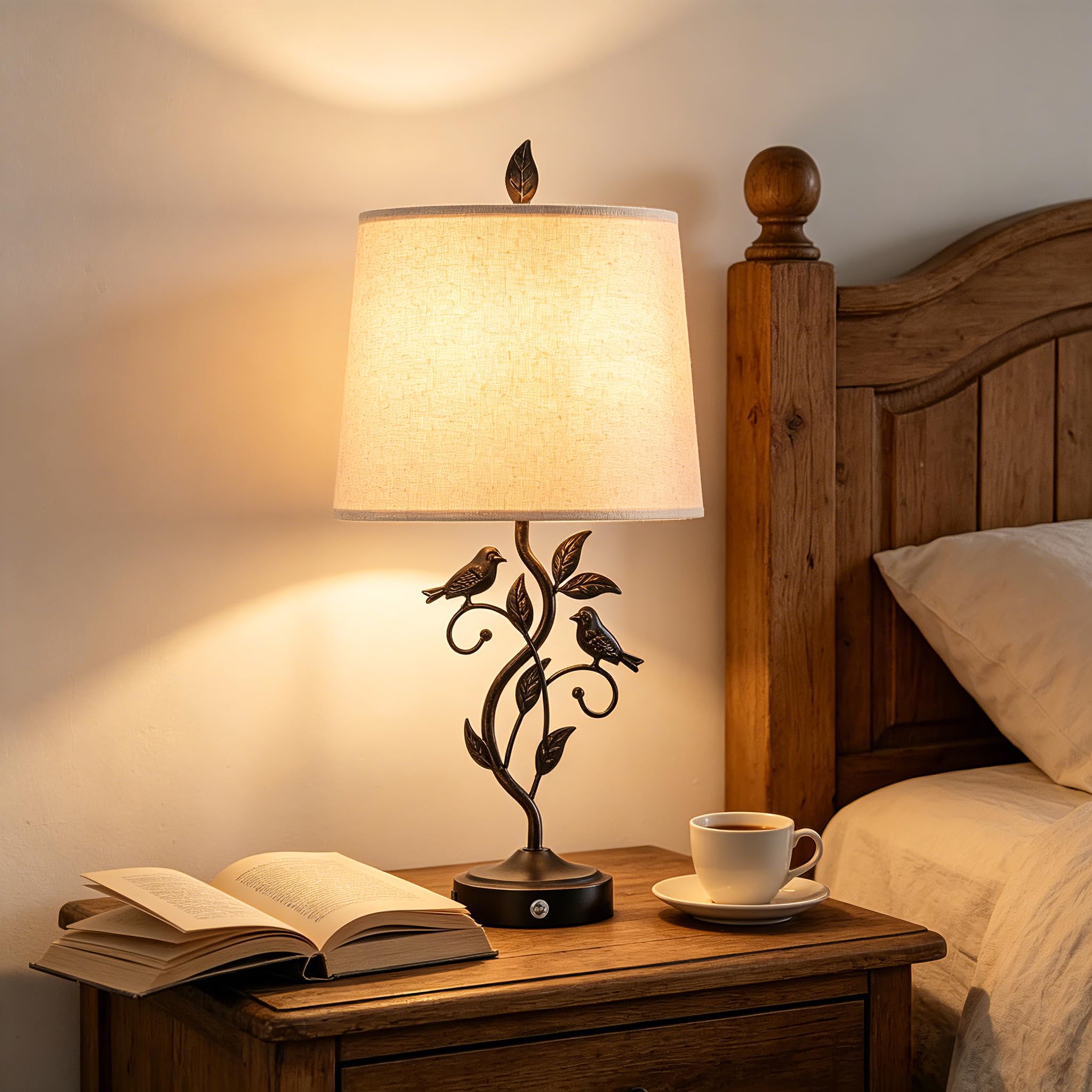 Lampade da tavolo touch da 68,6 cm per soggiorno con 3 vie dimmerabili 2 porte USB, lampada da comodino vintage rustica a foglia di ferro per camera da letto, lampadina LED inclusa