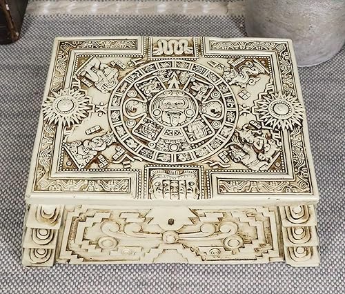 Miniatura 8 de Ebros Mexica Azteca Maya Solar Sun Gods And Goddesses Calendario Mesoamericano Joyero Tesoro Caja de Baratijas Figurita como tocador o decoración