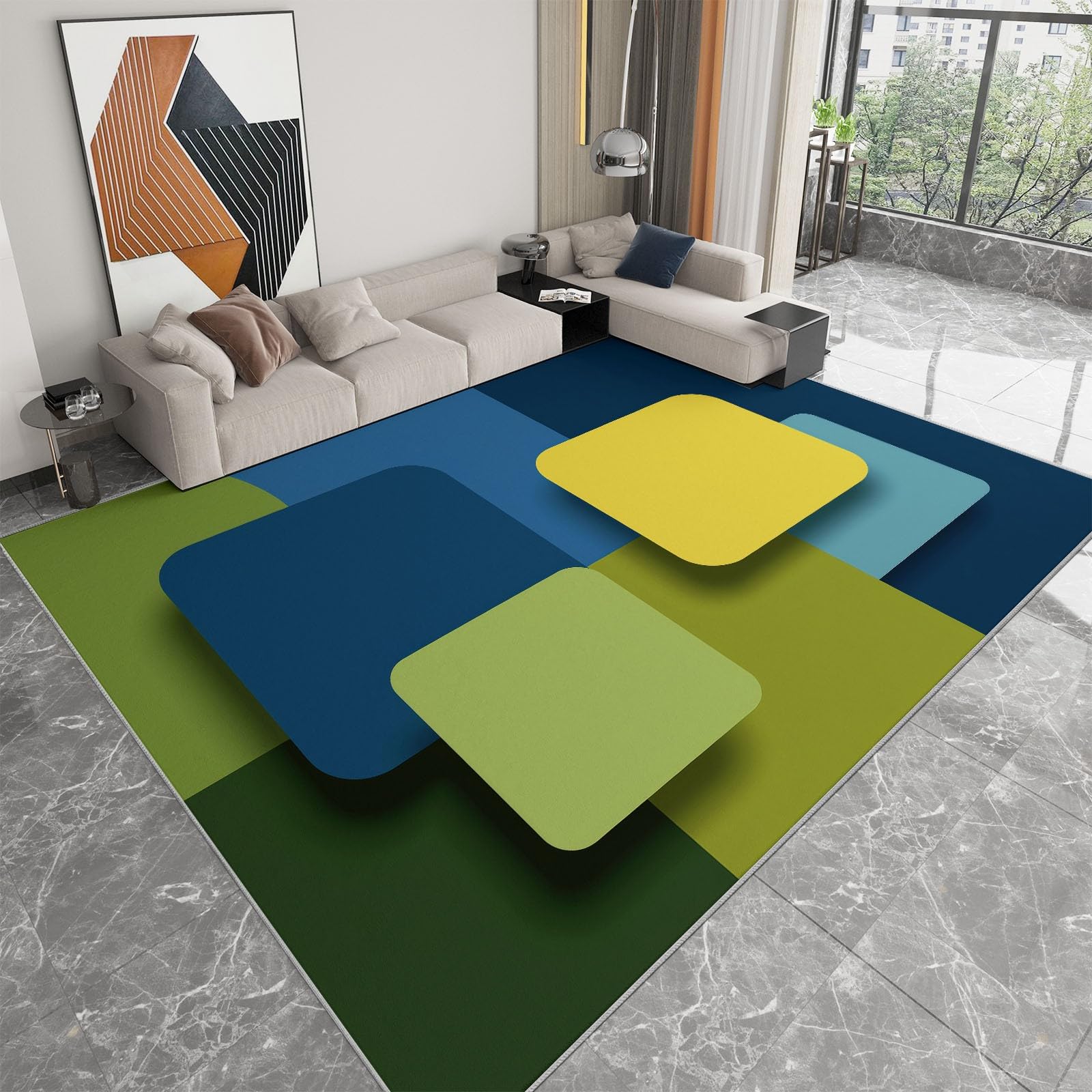 Moquette douce géométrique de qualité supérieure 160x230 cm à carrés arrondis