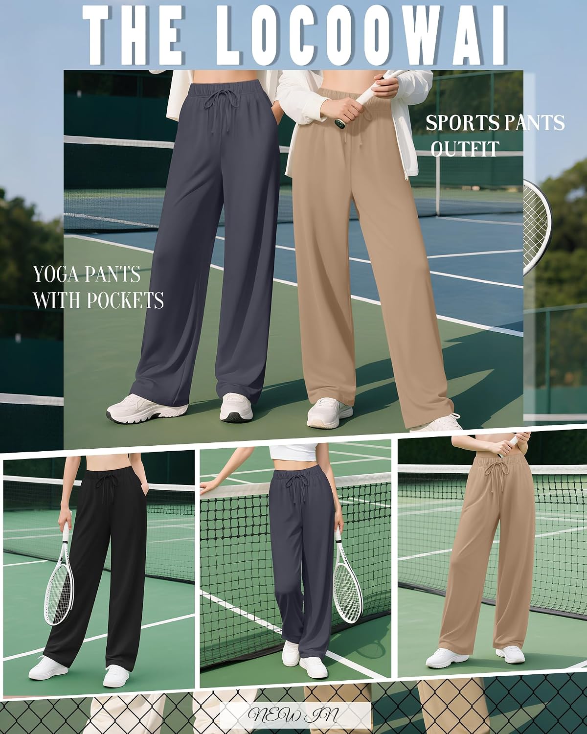 Locoowai 3 Pack Women's Wide Leg Sweatpants Yoga Workout Jogger Pants High Waist Drawstring Straight Trousers with Pockets