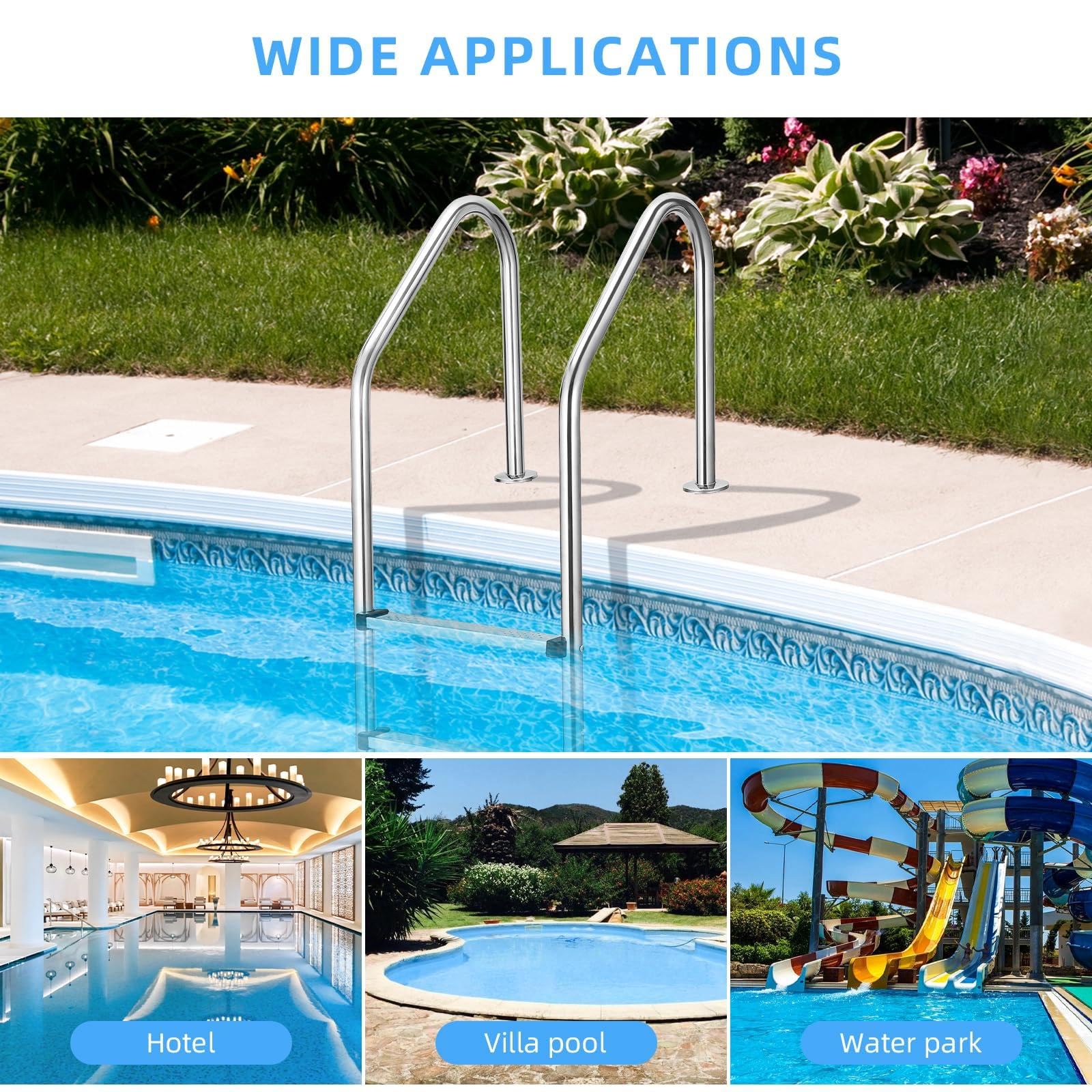 Garvee Escalera de Piscina de 4 Peldaños, Acero Inoxidable 304 de Alta Resistencia para Piscinas Enterradas, Peldaños Antideslizantes con Pasamanos Ergonómico, Soporta 180 kg, Fácil Instalación.