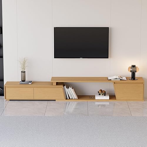 Miniatura 13 de homary Soportes de TV para sala de estar, mesa consola de TV extensible de nogal, centro de entretenimiento rectangular minimalista con 3 cajones de