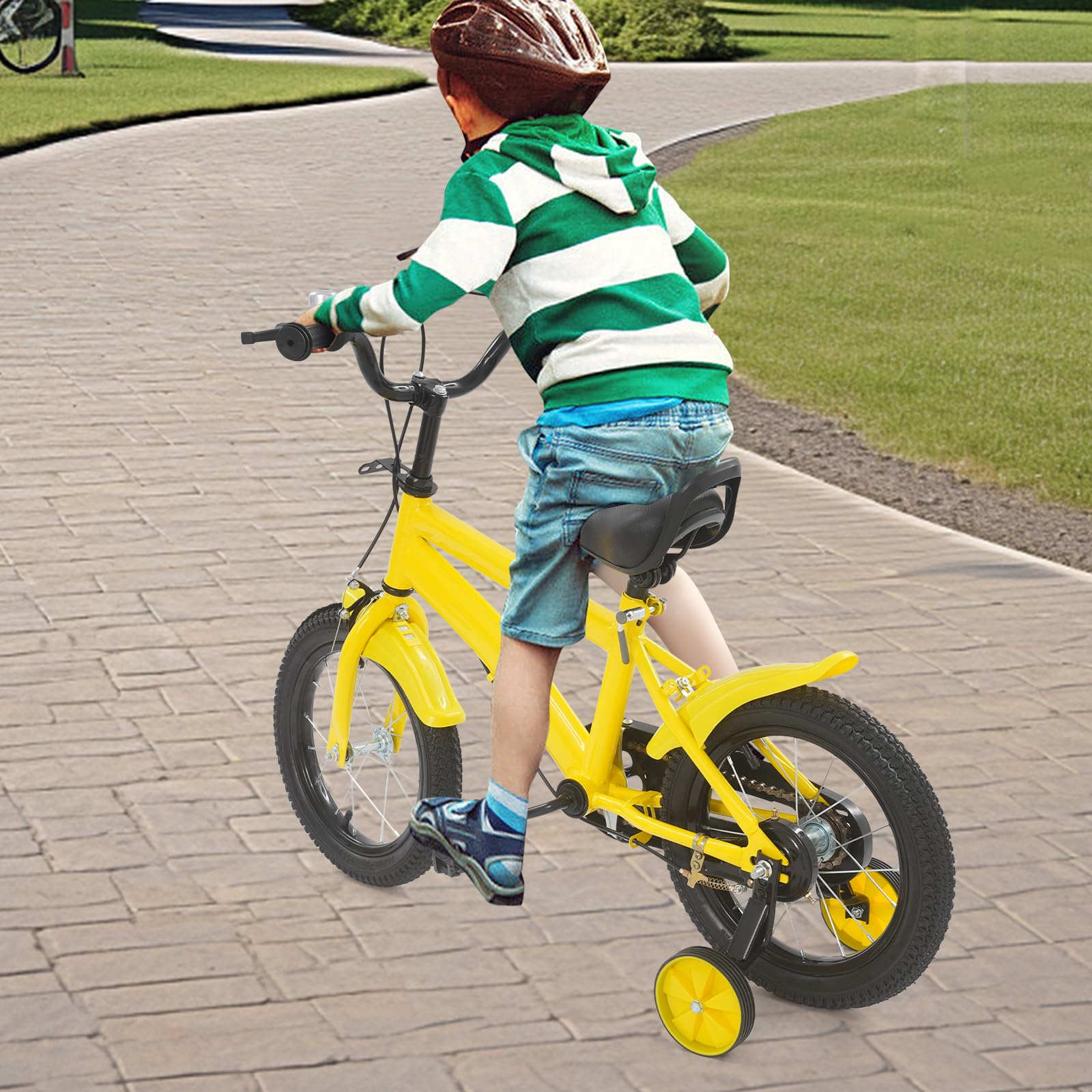 14 Zoll Kinderfahrrad mit Stützrädern - Höhenverstellbares Lernfahrrad für Kinder ab 3 Jahre mit Handbremse und Klingel für Jungen & Mädchen – Ideal zum Radfahren Lernen und als Geschenk