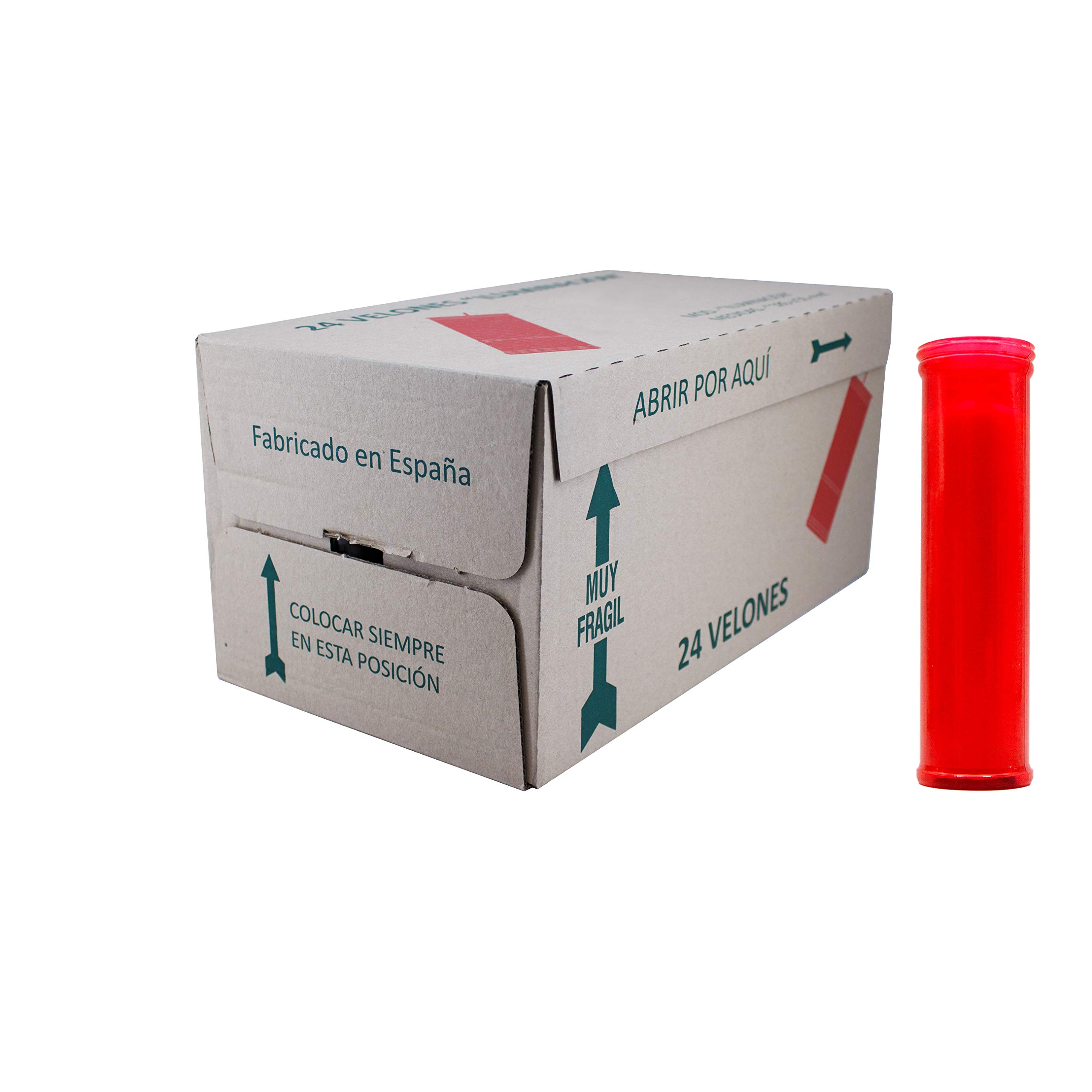 Velón Rojo Grande Velas de Algodón Puro Sin Perfume Pack 24 Unidades (Rojo)