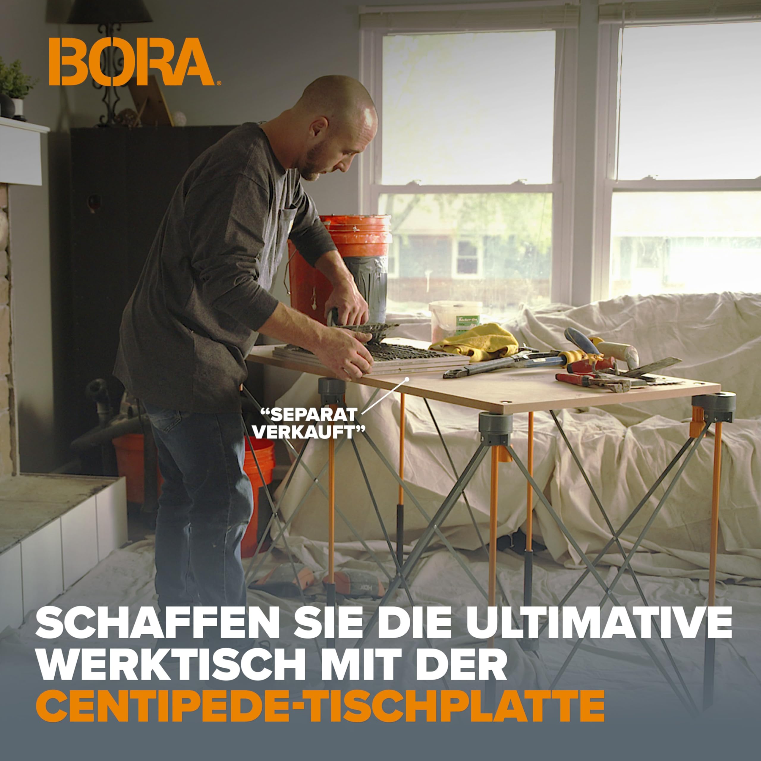Bora Centipede CK6S Arbeitsständer tragbarer Tisch Sägebockstütze zusammenklappbare Stahlbeine orange schwarz 2 Ft x 4 Ft