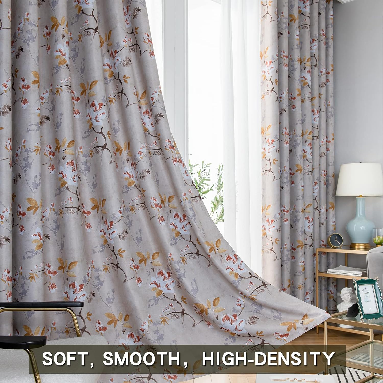 SUOUO Double Sided Pattern Vintage Floral Blackout Curtains for Bedroom 84 Inches Long Window Drapes for Living Room 2 Panels Set Brown and Green
