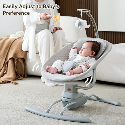 Miniatura 4 de Columpios de bebé para bebés, columpio eléctrico para bebés de 3 velocidades, balancín automático portátil para recién nacidos de 5 a 20 libras con