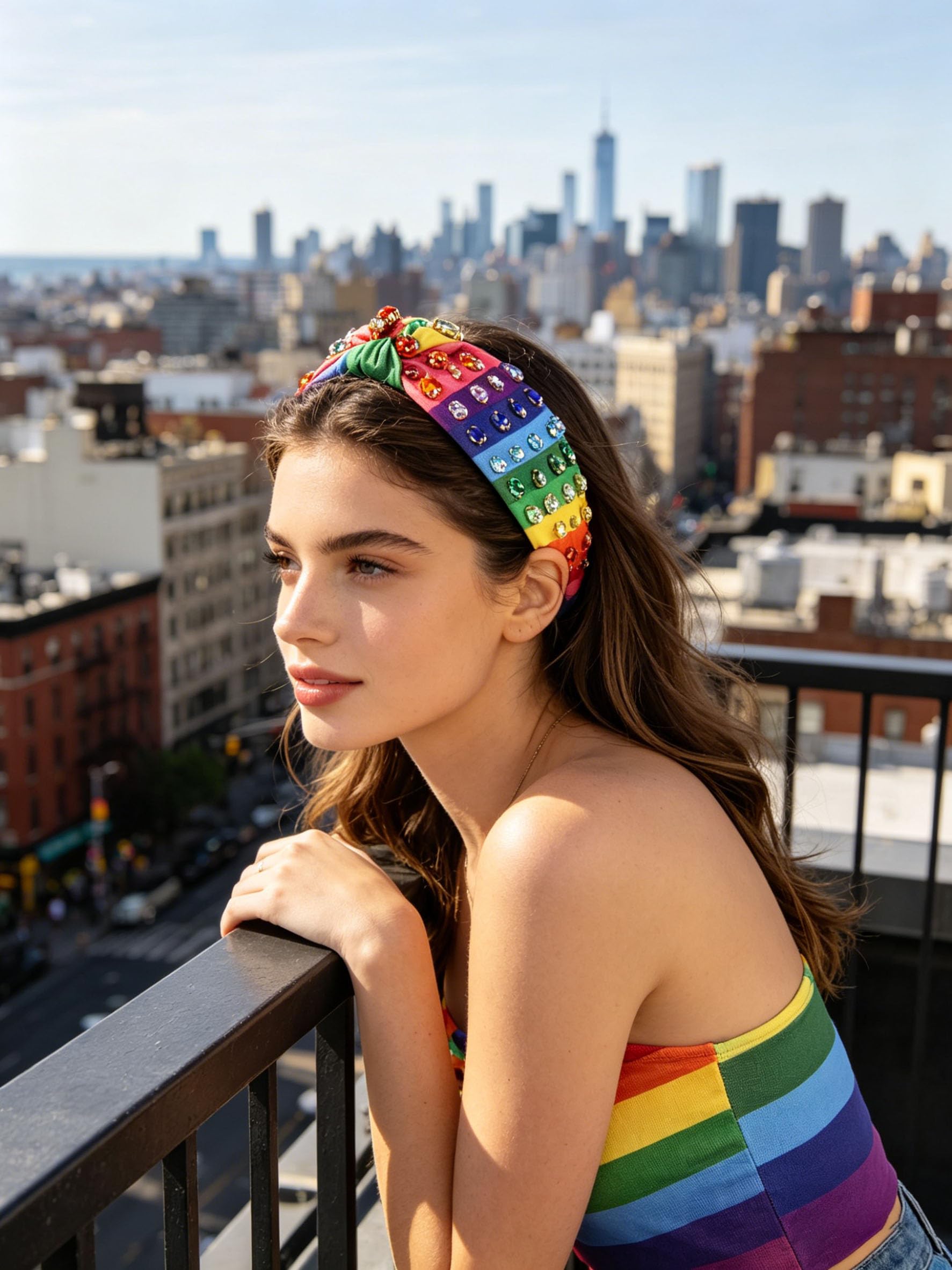 Rainbow Pride Headband LGBTQ Heart Flag Rhinestone Women\'s Hair Accessory Pride Headband main image 3