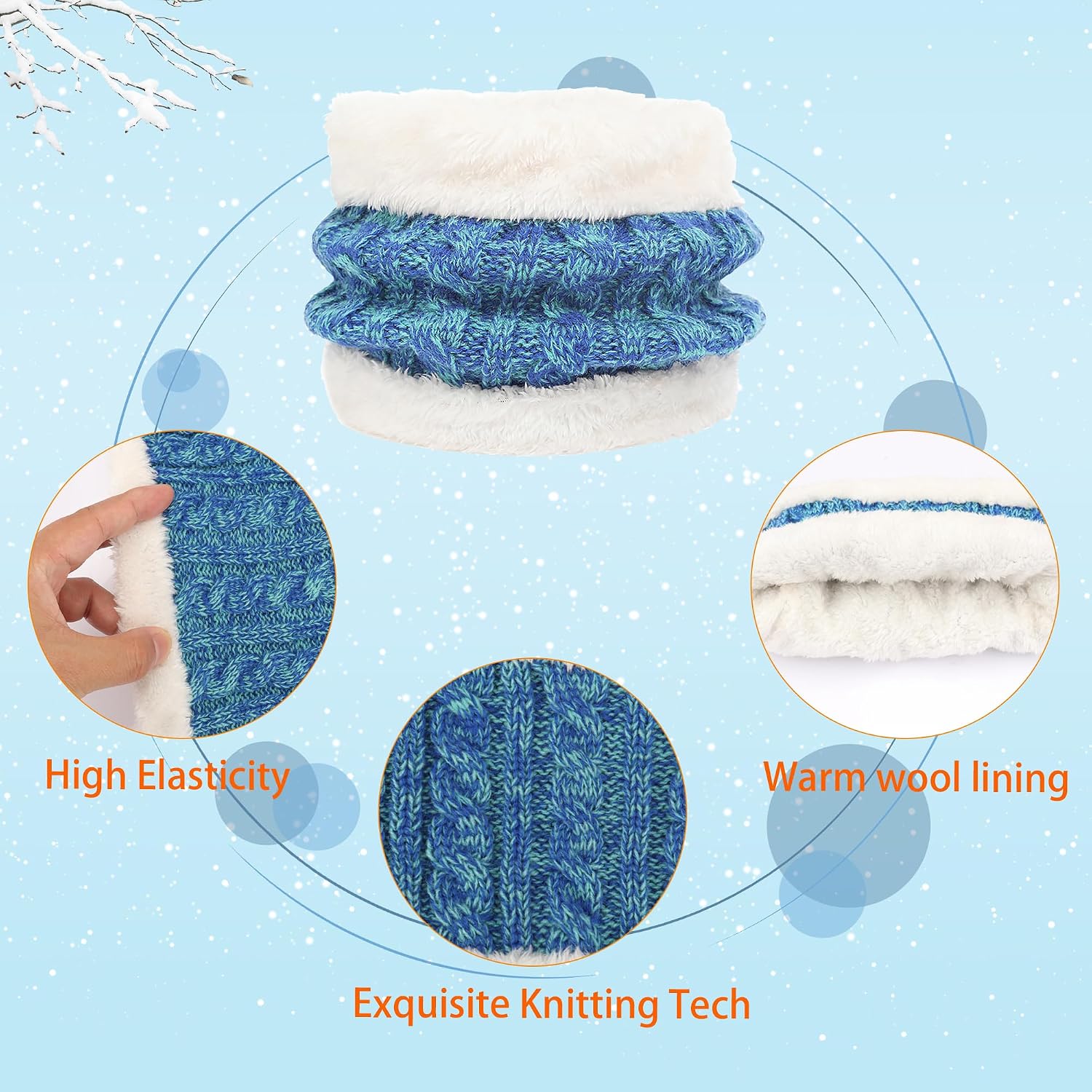 Winter Beanie Hat Scarf Gloves Set for Kids, Winter Warm Set Knitting Cap Neck Warmer Gloves for Girls Boys 2-10 Year