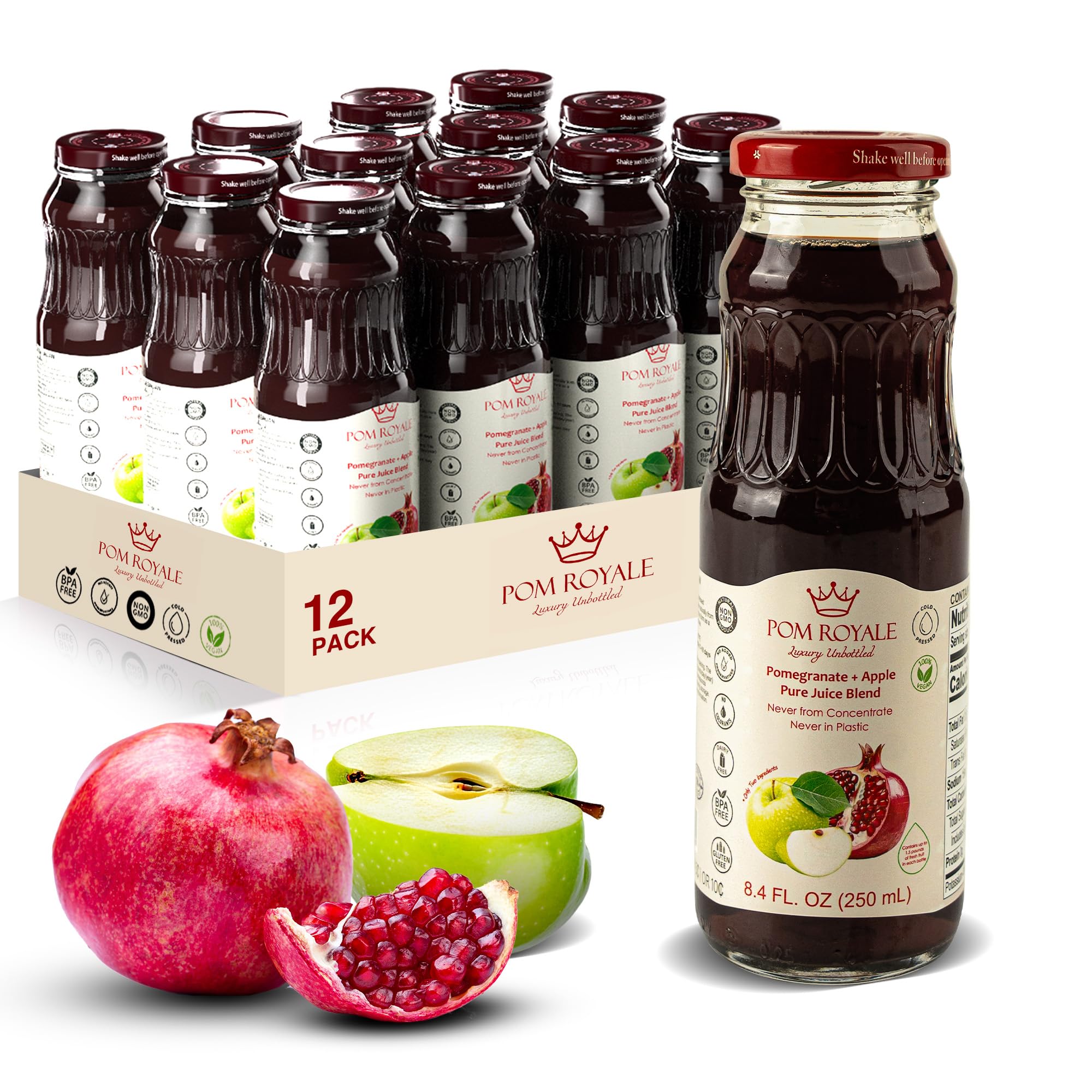 Pure Apple Juice, 8.4oz Glass Bottle (Pack of 12), Cold Pressed Juice, Not from Concentrate, Non-GMO, No Sugar Added, Gluten Free, Kosher Certified, Preservative Free — view 21