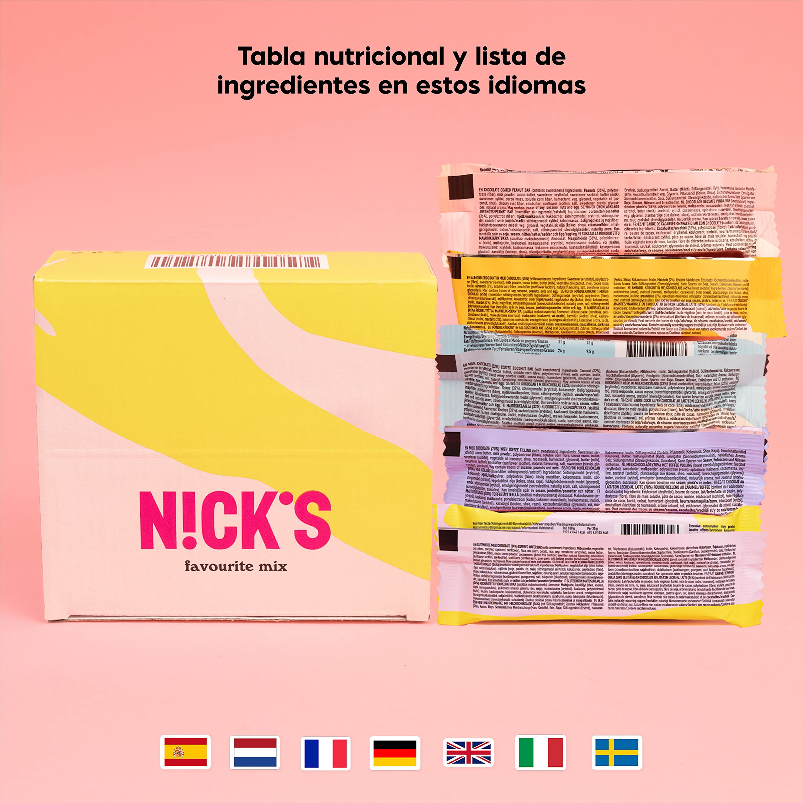 NICKS Favorita Mix de Chocolate con Barritas Keto Dieta Snacks Sin Azúcar Añadido Low Carb Caramelos Dulces Sin Gluten (12 x Chocolatinas)