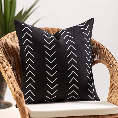 Miniatura 3 de Hofdeco Juego de 2 fundas de almohada bohemias para interiores y exteriores, solo para patio, sofá, punta de flecha negra, 18 x 18 pulgadas, juego