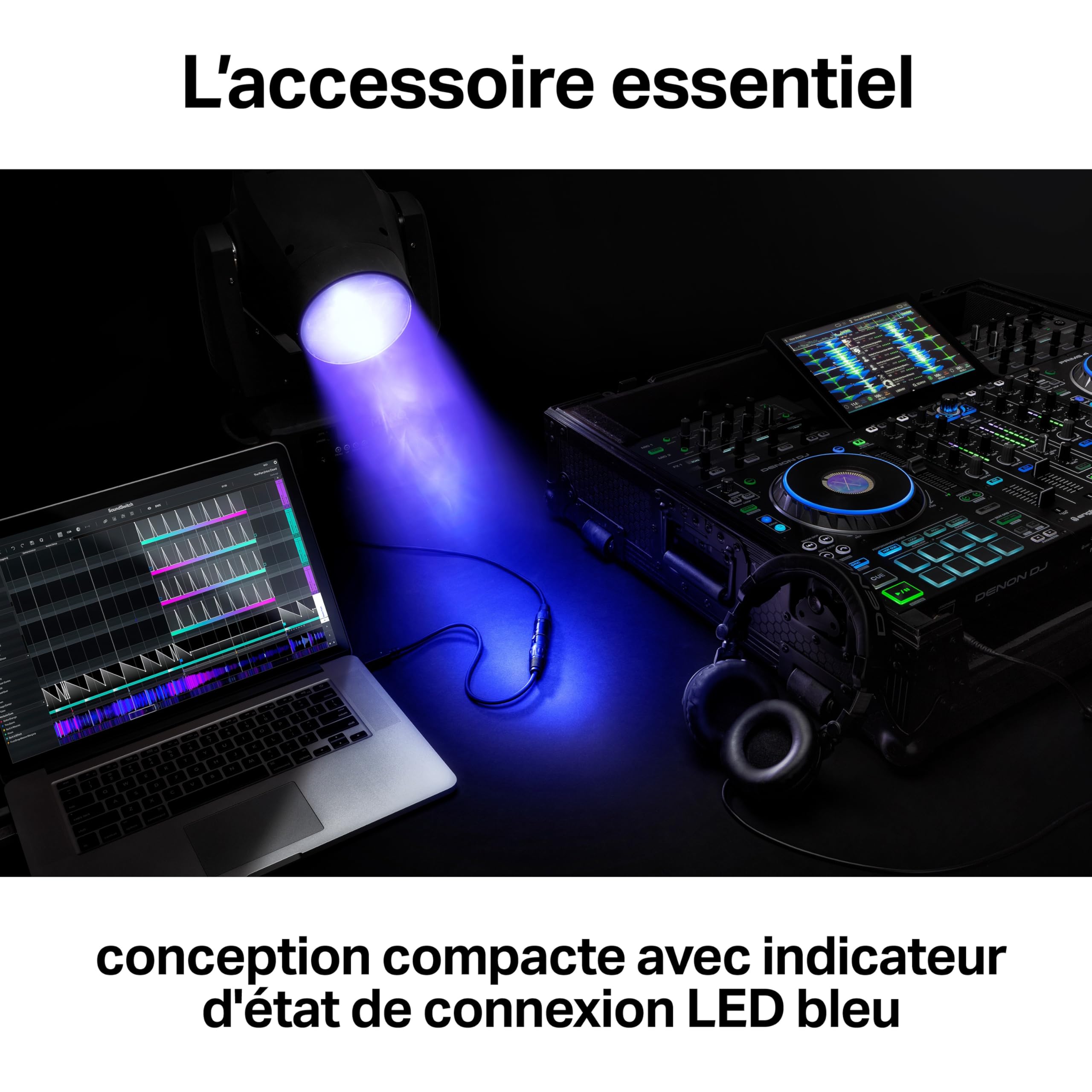 SoundSwitch DMX Micro Interface - USB Vers Interface DMX Ultracompacte avec 3 Mois D´Accès Gratuit au Logiciel SoundSwitch, Pour Creer et Personaliser des Jeux de Lumière et Des Eclairages de Scènes