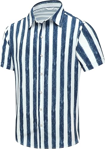 SheLucki - Camisa hawaiana para hombre, unisex, de manga corta, con botones, para la playa y el verano, ropa casual estampada con sombra de palmas