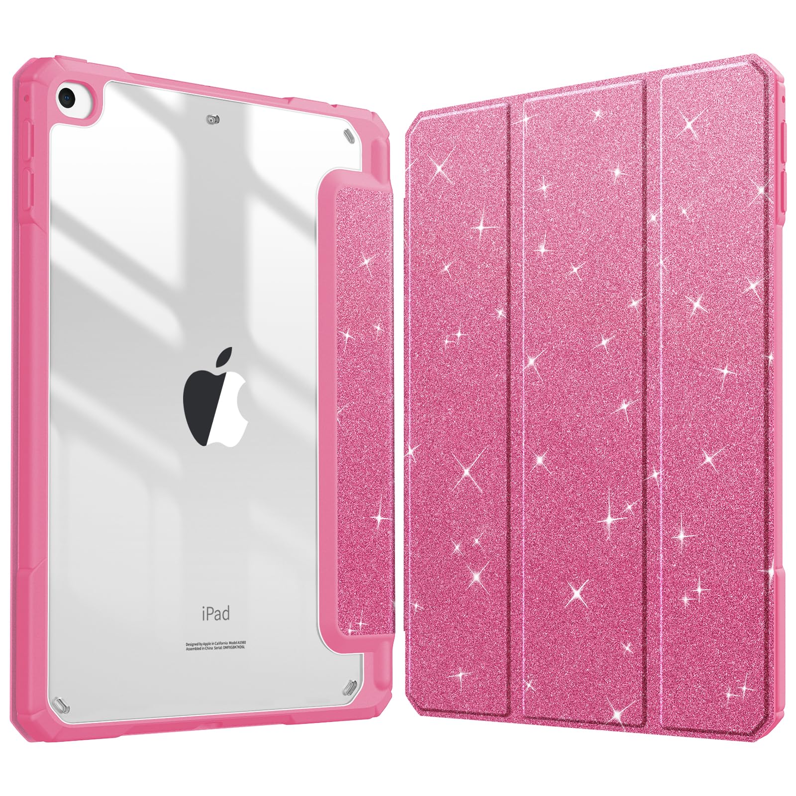 Fintie Hybrid Slim Case für iPad mini 5th Generation 2019 / iPad mini 4 (7,9 Zoll) - [Eingebauter Stifthalter] Stoßfeste Abdeckung mit klarer, transparenter Rückschale, glitzerndes Rosa