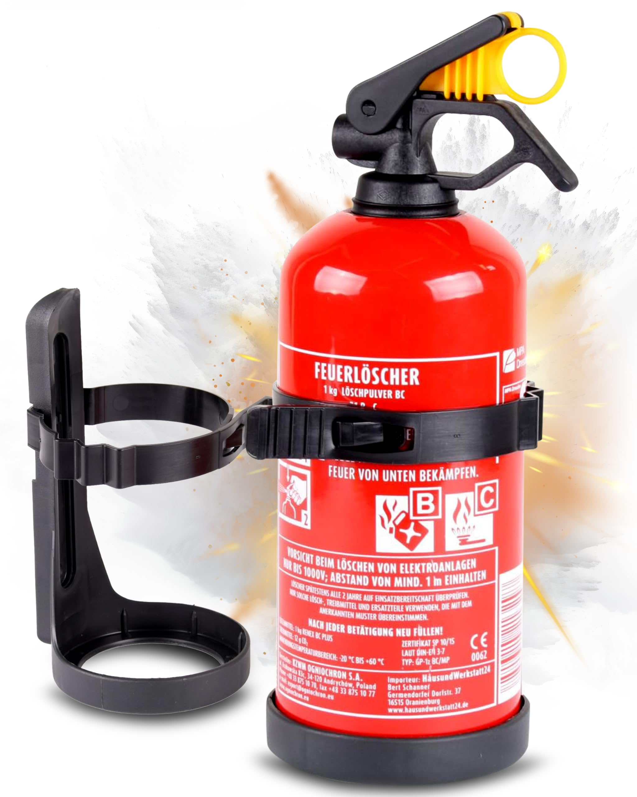 EXDINGER BC-Pulver-Autofeuerlöscher 1kg (Aufladelöscher GP-1Z BC Halterung Sicherungskeil)