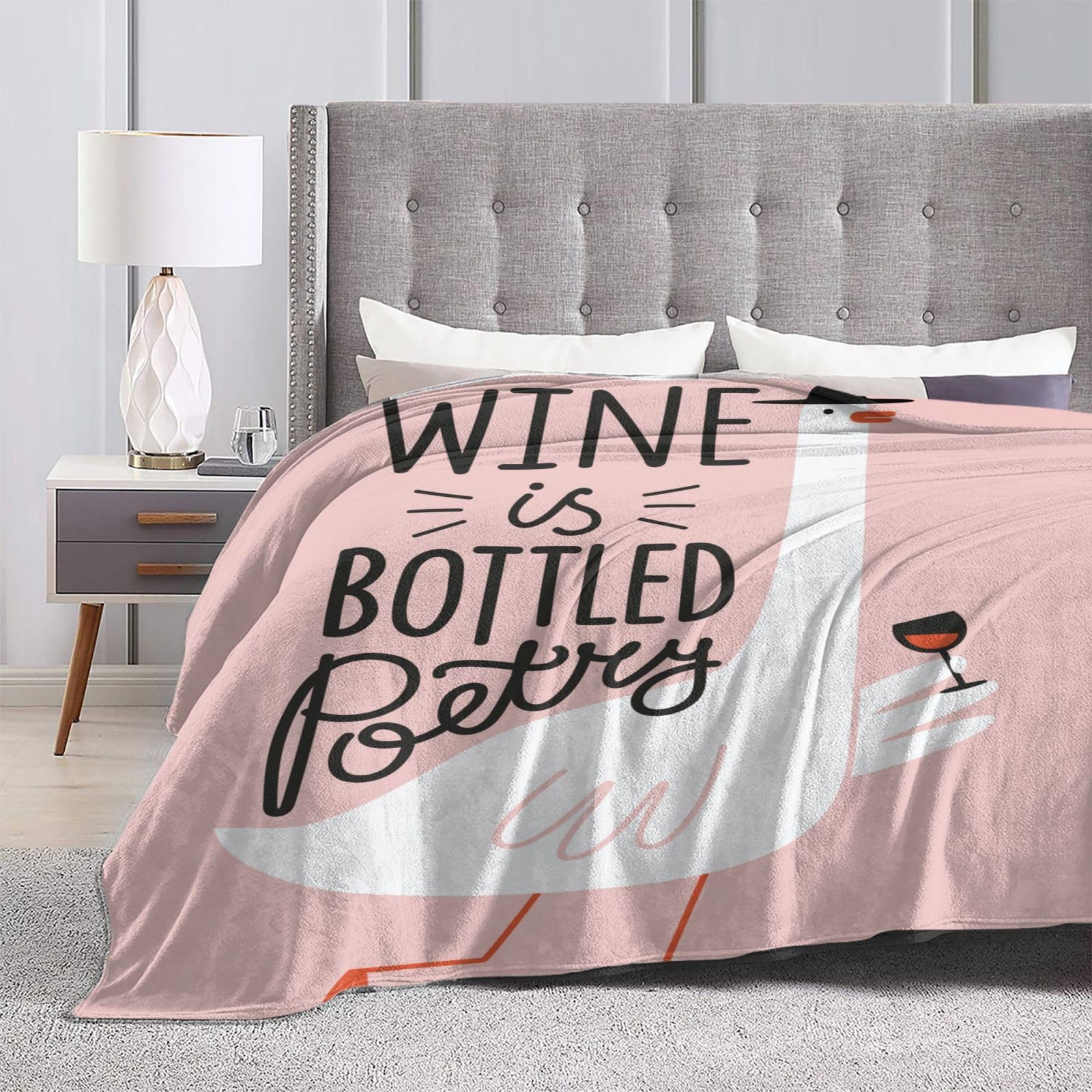 Fleece-Überwurfdecke mit Weinglas und Rotwein-Druck, wendbar, Plüsch, flauschig, groß, Flanell-Decken für Sofa, Couch, Bett, 203 x 152 cm