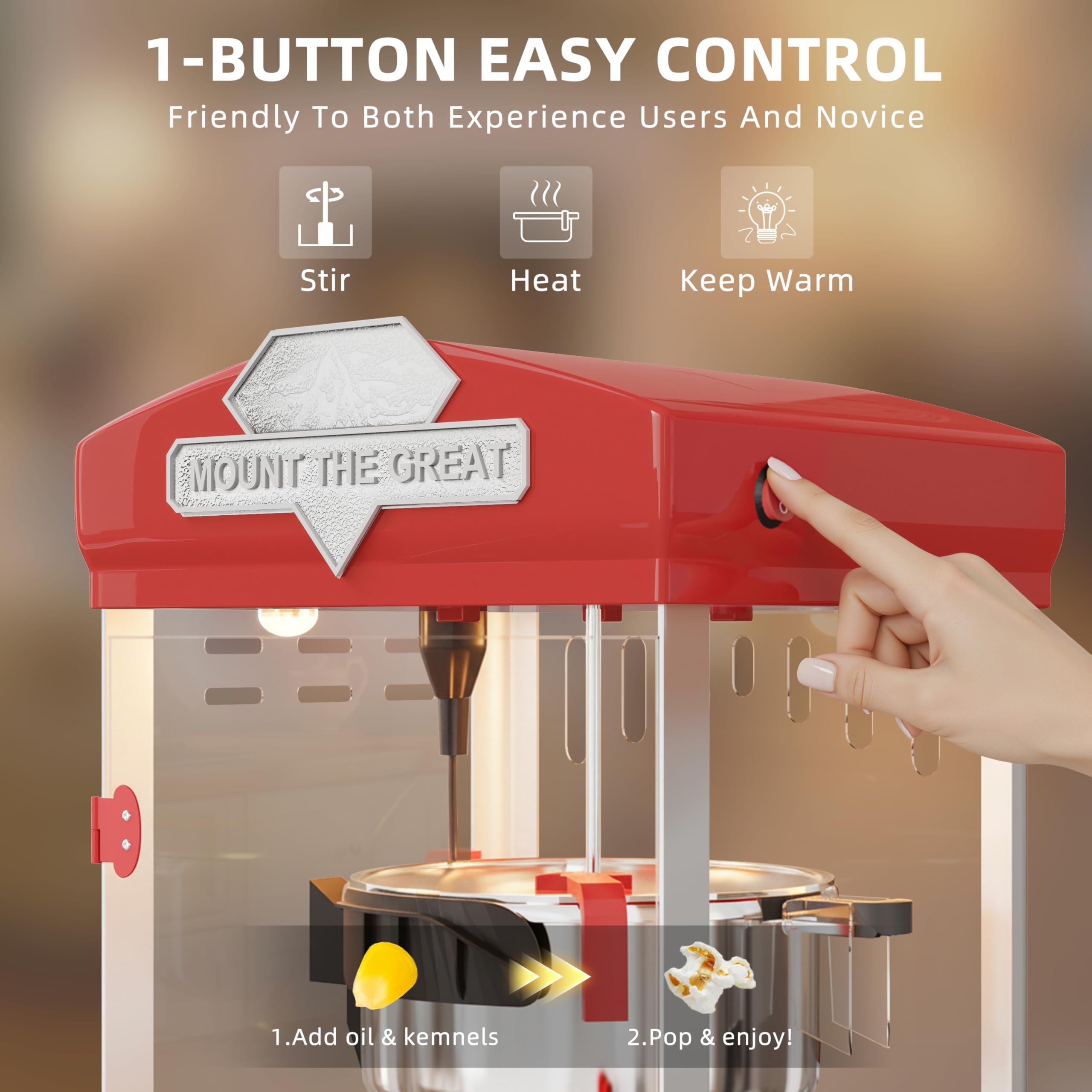 Máquina de palomitas de maíz, carrito de estilo vintage con ruedas, para hacer hasta 40 tazas, ideal para uso doméstico y comercial, calidad de cine